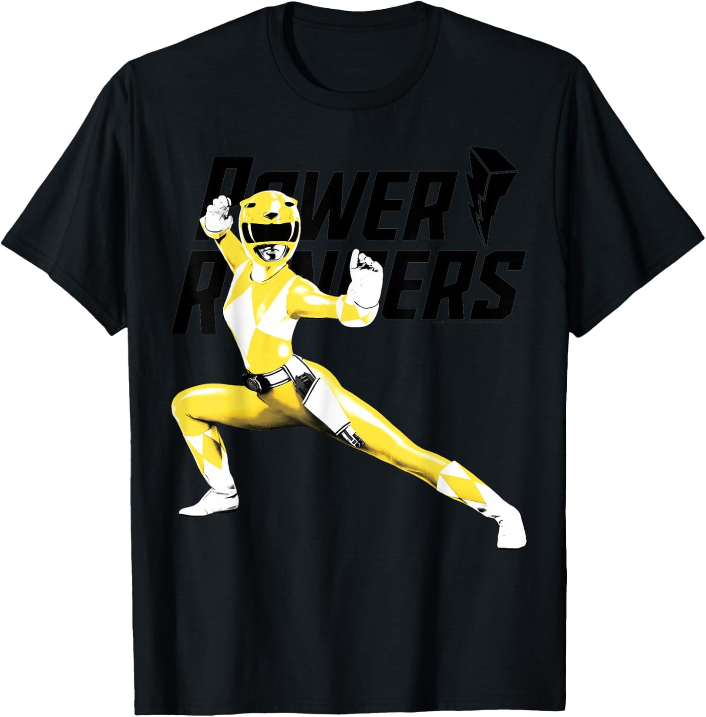Power Rangers Yellow Ranger Karate Action Pose Logo T-Shirt - T-Shirt | Black
