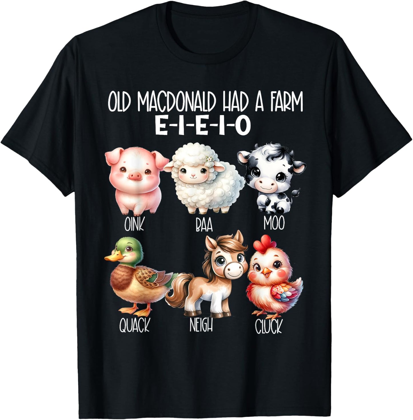 Toddler Kids Old MacDonald Had a Farm E-I-E-I-O Nursery Song T-Shirt - T-Shirt | Black
