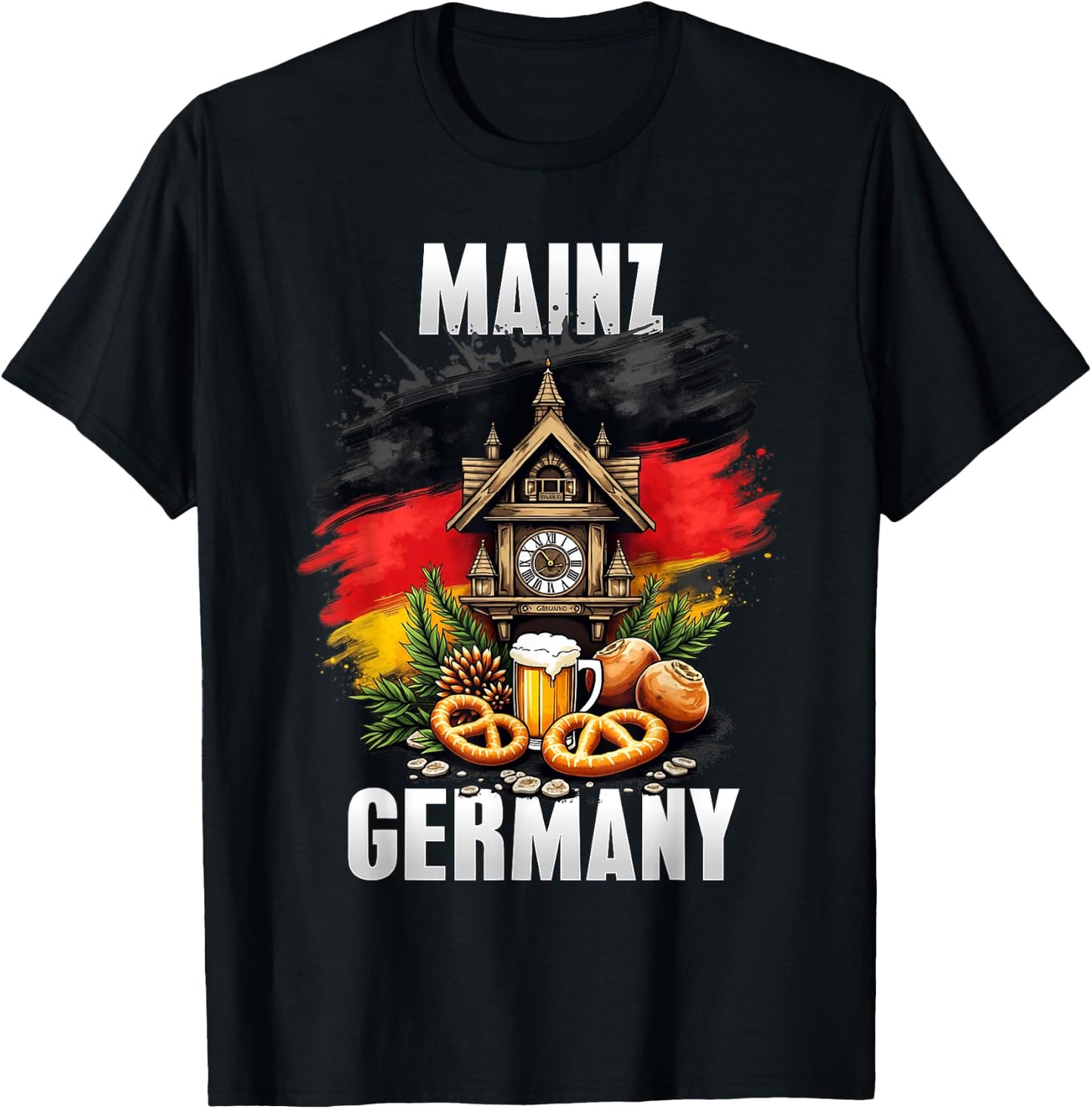 Mainz Germany Souvenir German Flag Oktoberfest Travel T-Shirt - T-Shirt | Black