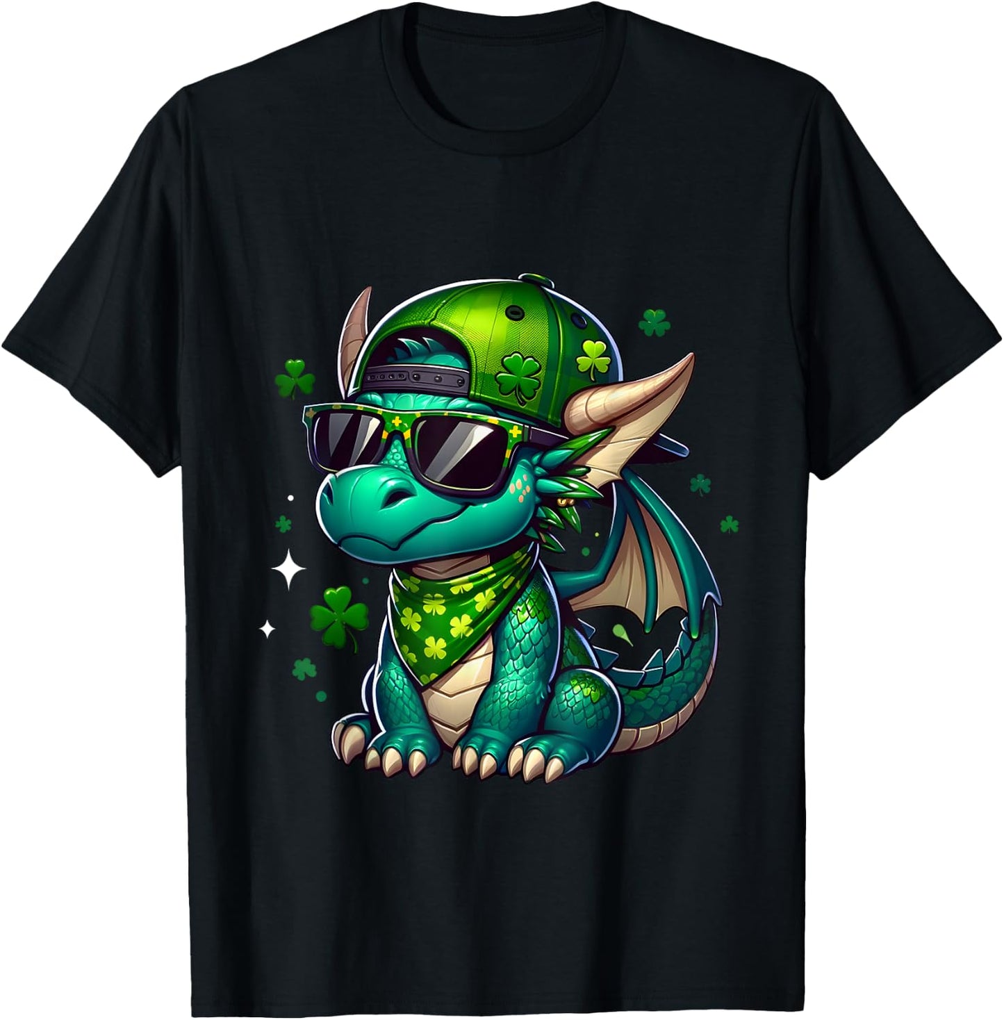St Patrick's Day Funny Dragon Lucky Charm Clover Adult Kids T-Shirt - T-Shirt | Black