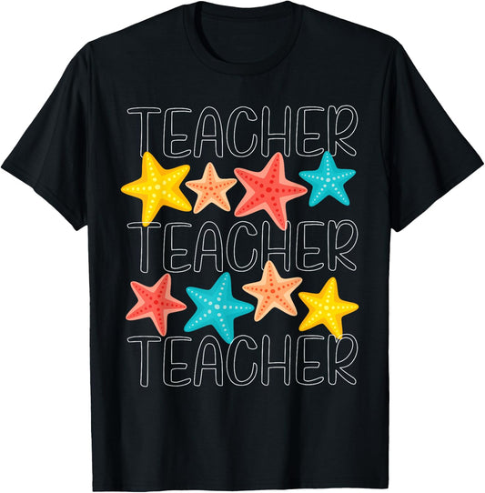 Cute Starfish Teacher Ocean Animal Summer Vacation T-Shirt - T-Shirt | Black