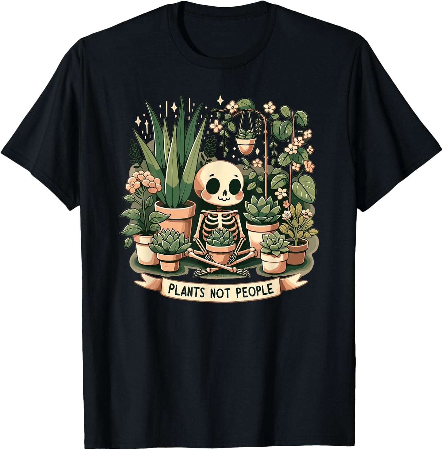 with Plant Lovers Skeleton Design - Plants Not People, black T-Shirt - T-Shirt | Black