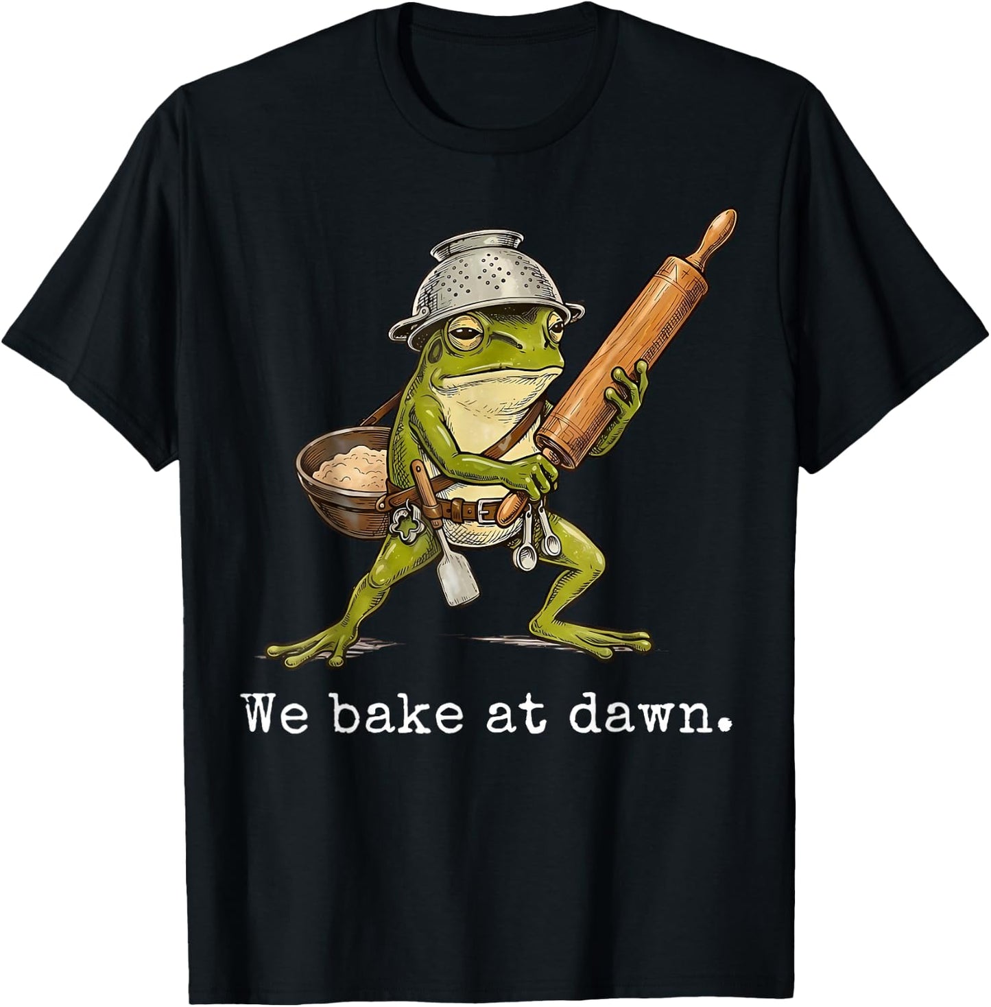 Whimsical We Bake at Dawn Funny Baker Frog Cute Kitchen T-Shirt - T-Shirt | Black