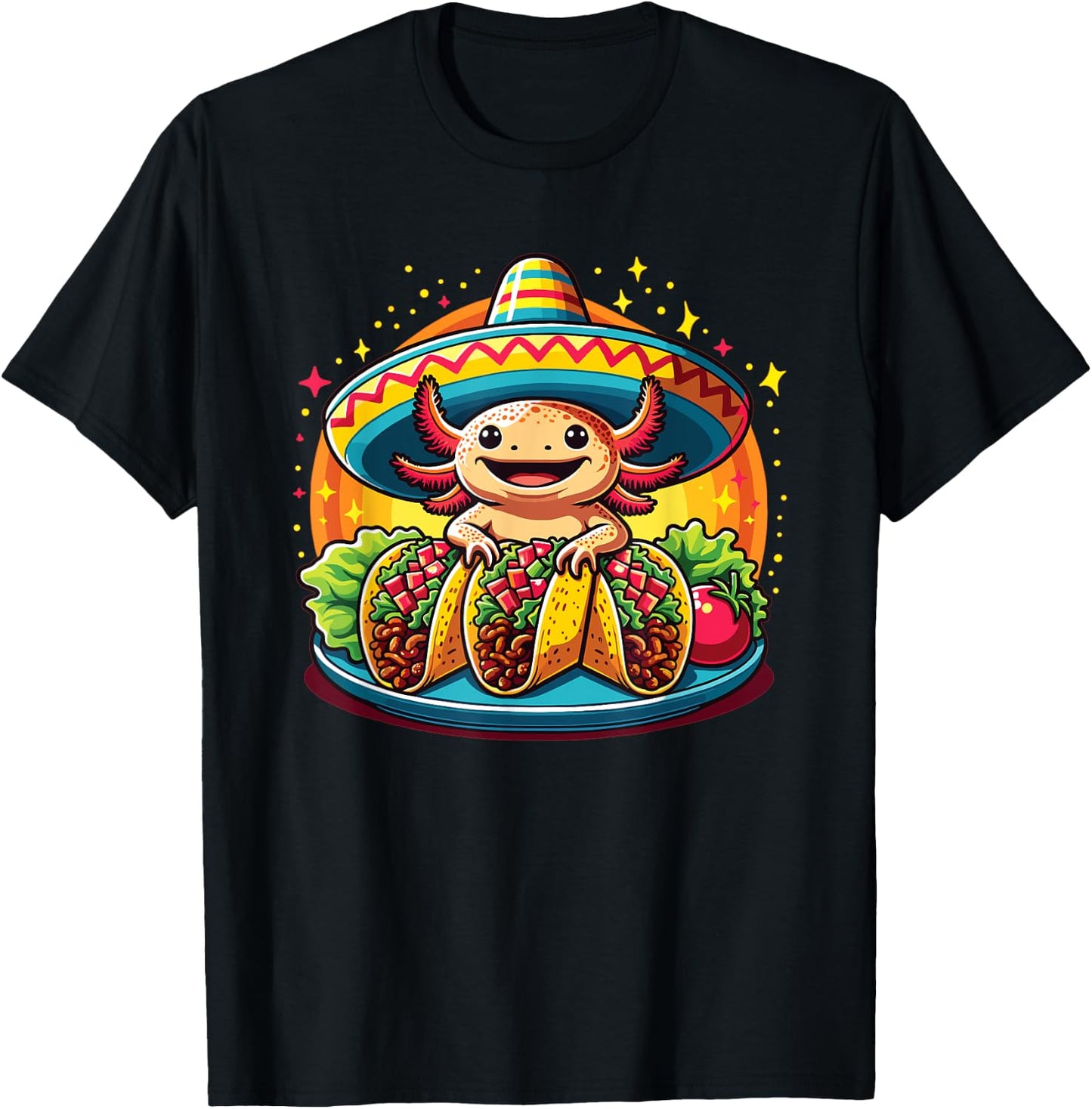 Tacolotl Funny Mexican Axolotl Eats Taco T-Shirt - T-Shirt | Black