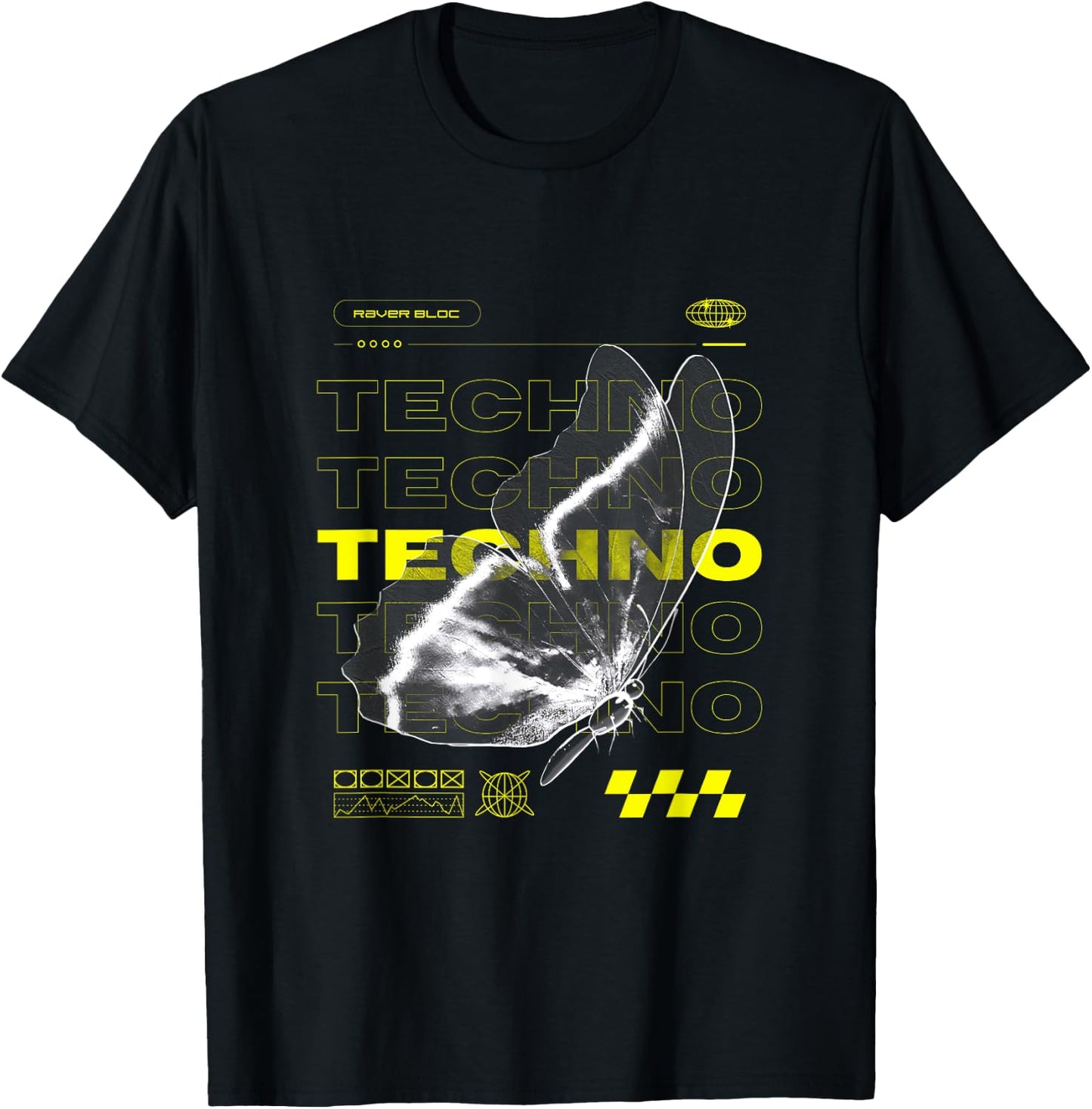 Techno Butterfly Rave , Black, S T-Shirt - T-Shirt | Black
