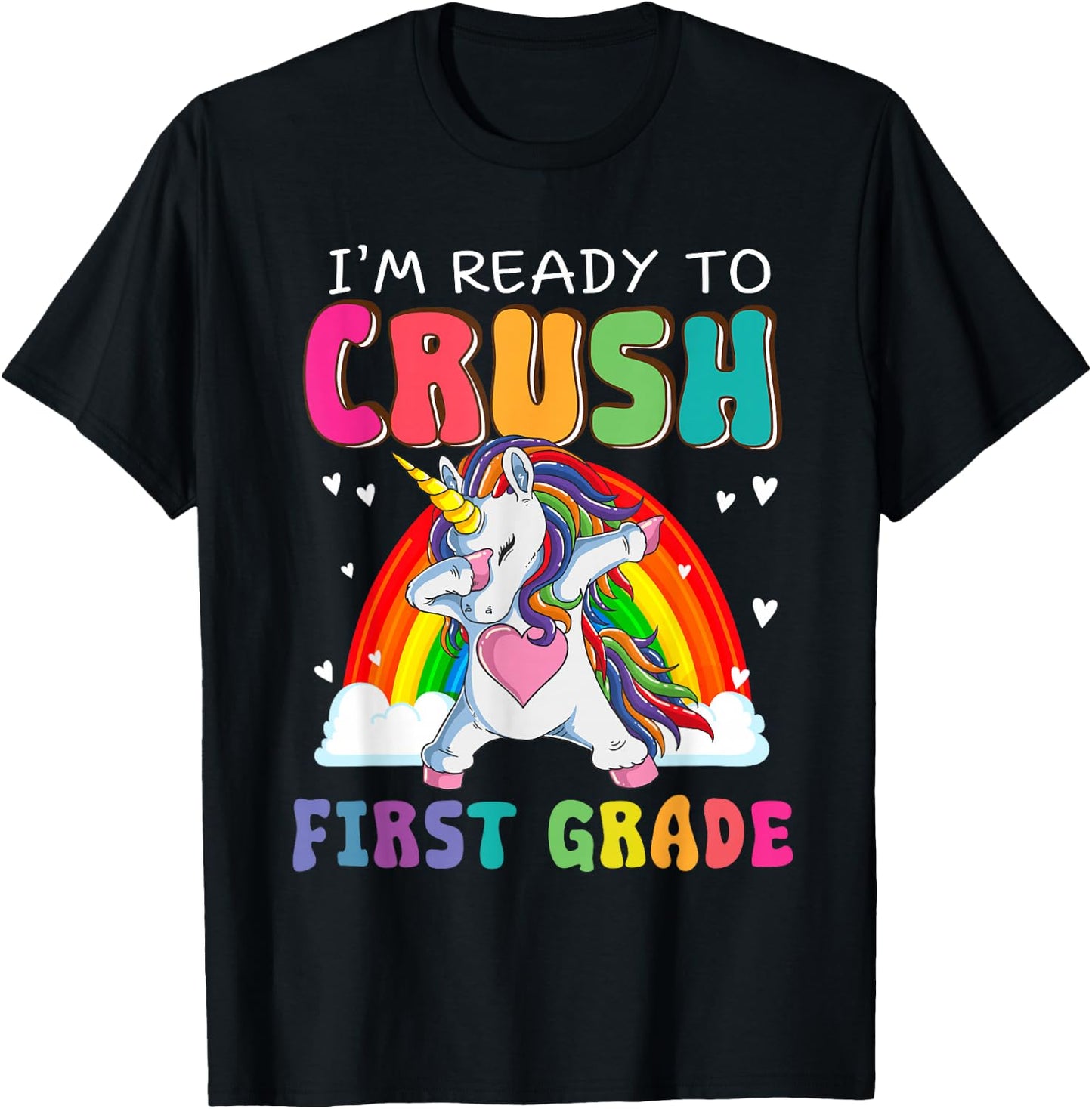 Crush First Grade Dabbing Unicorn First Day Of School Girls T-Shirt - T-Shirt | Black