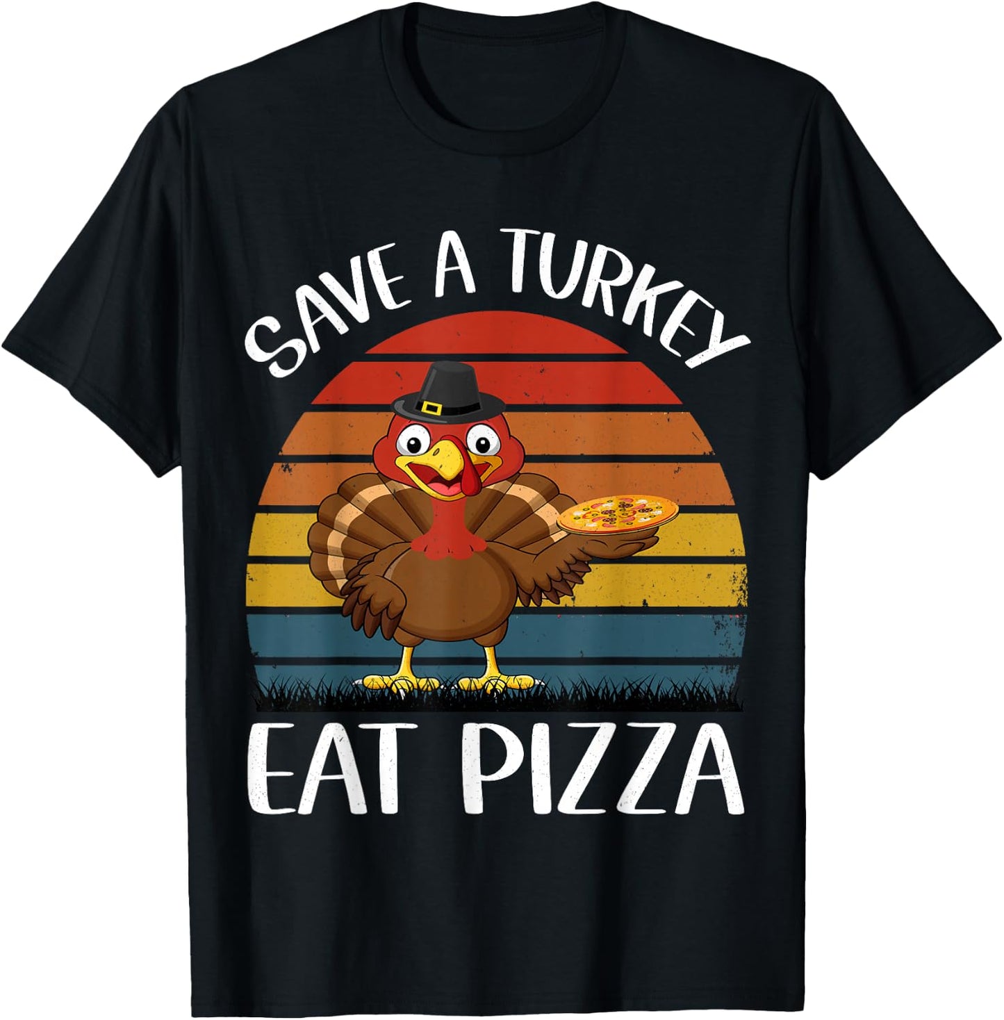 Save a turkey eat a pizza Funny Thanksgiving T-Shirt - T-Shirt | Black