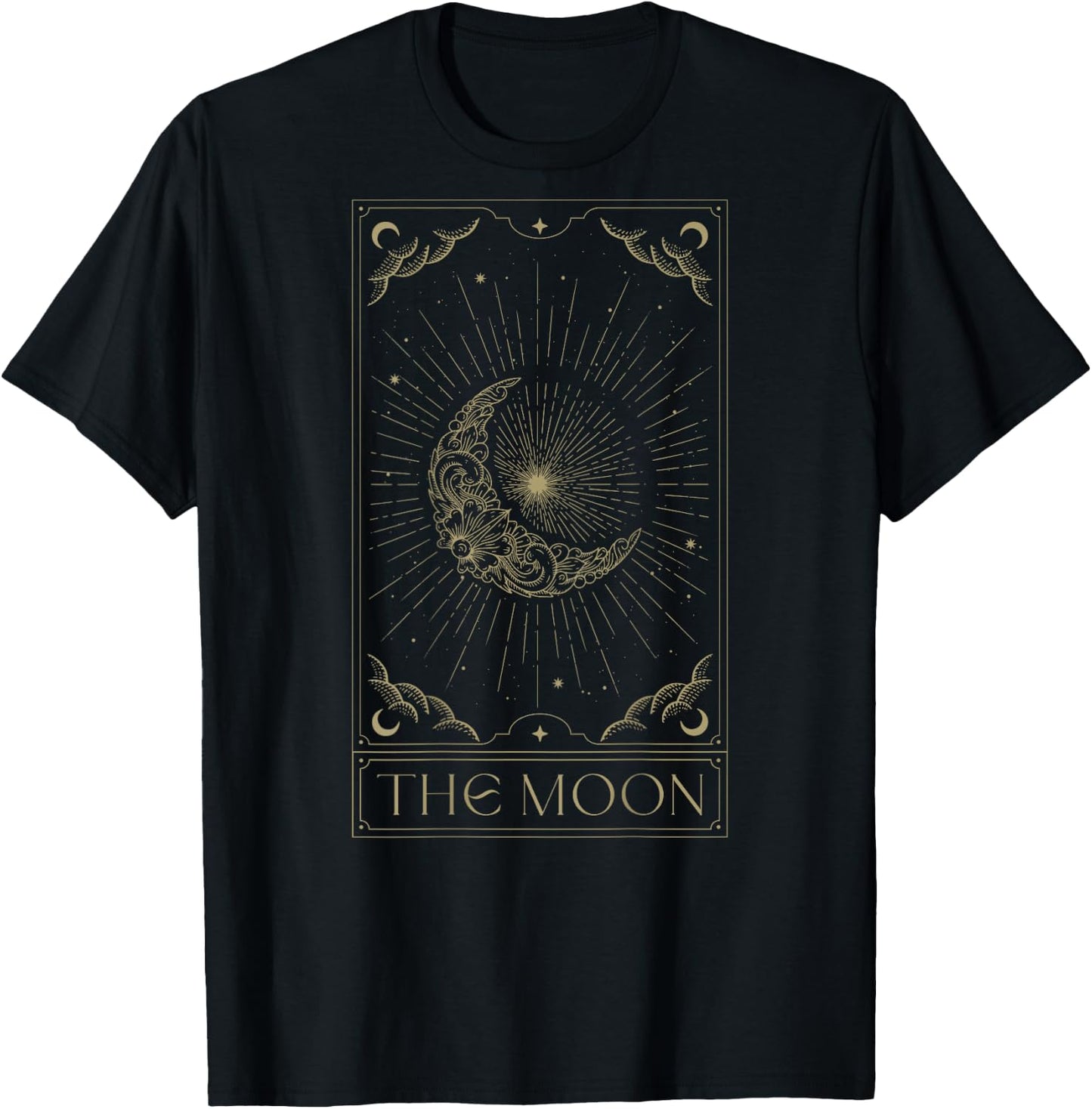 The Moon Tarot Card Half Moon Gothic Witchcraft Back Print T-Shirt - T-Shirt | Black