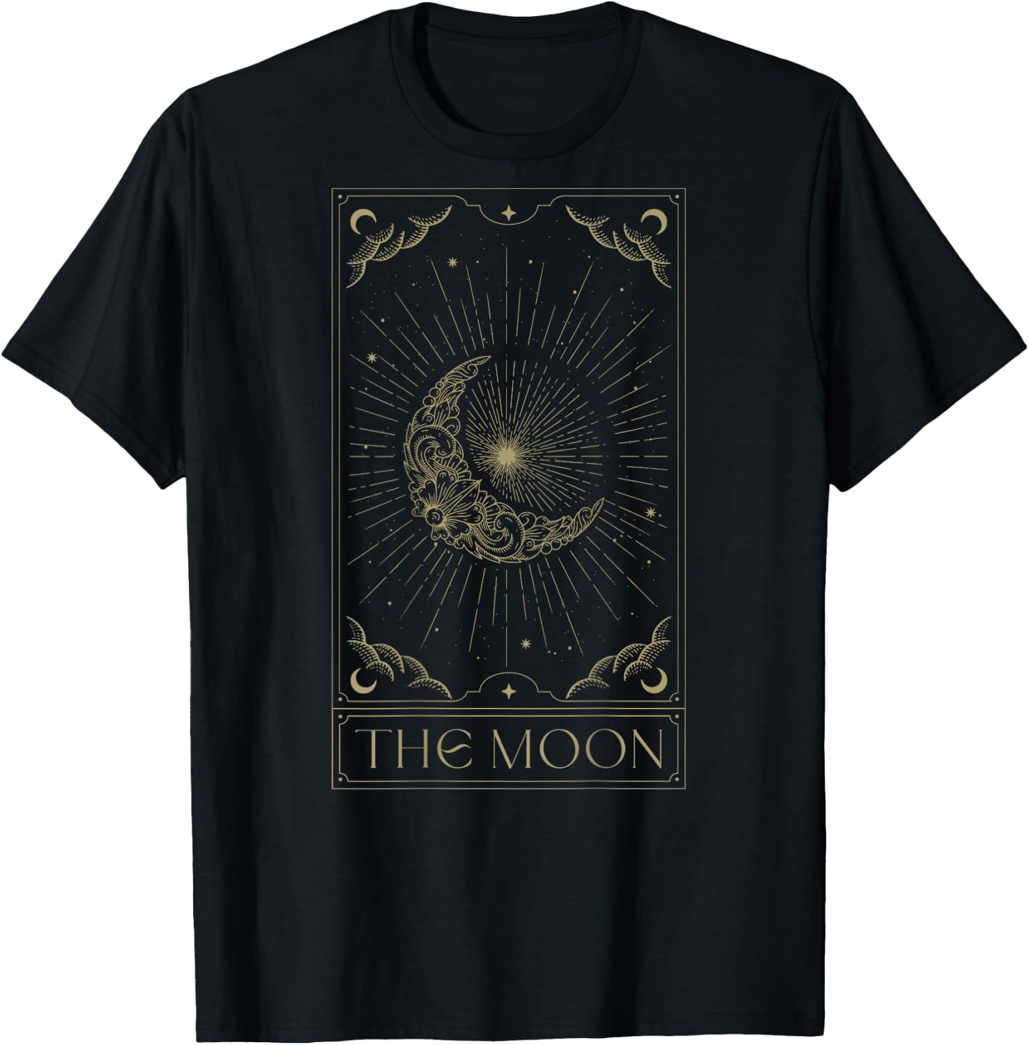 The Moon Tarot Card Half Moon Gothic Witchcraft Back Print T-Shirt - T-Shirt | Black