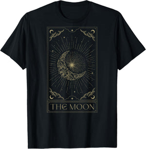 The Moon Tarot Card Half Moon Gothic Witchcraft Back Print T-Shirt - T-Shirt | Black