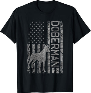 Doberman Lover Design Women American Flag Doberman T-Shirt - T-Shirt | Black