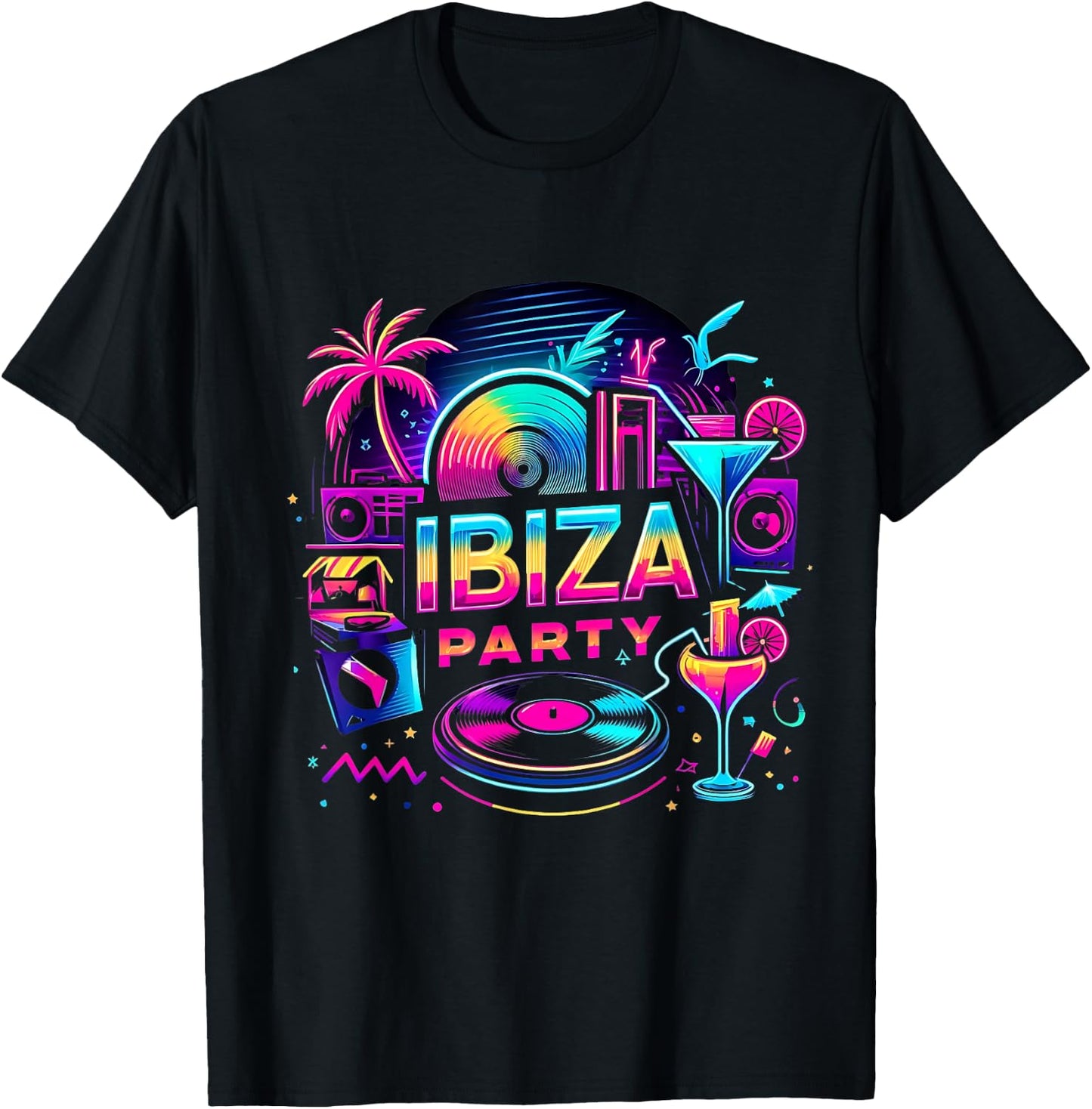 Ibiza Party Outfit - Vibrant Beach Vibes for Nightlife , Black, S T-Shirt - T-Shirt | Black
