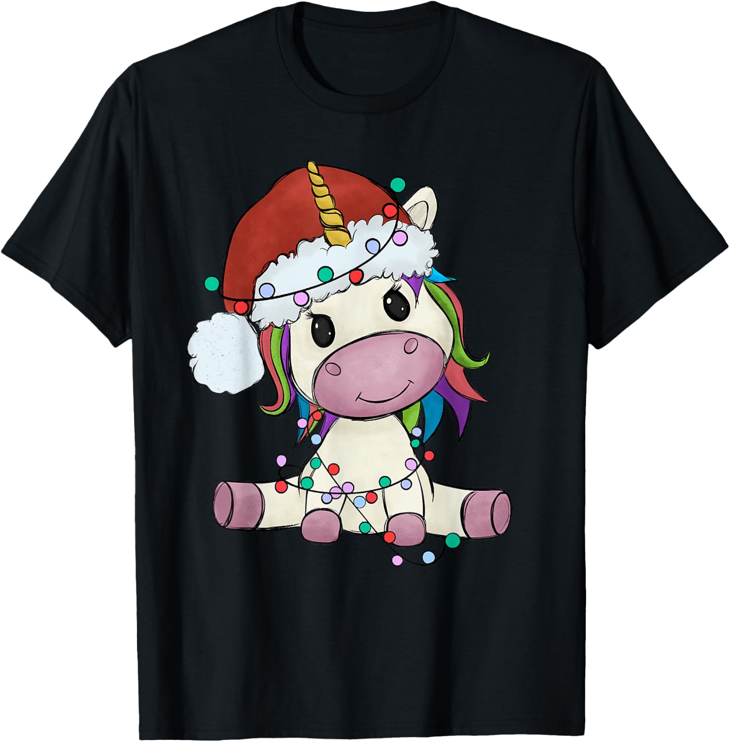 Unicorn Christmas Tree Lights Family Matching Kids Girls T-Shirt - T-Shirt | Black