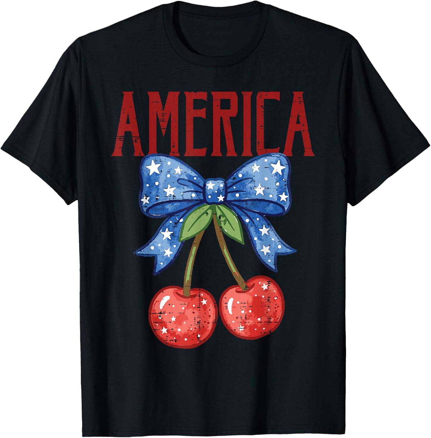 4th of July Cherry America USA Patriotic Women Girls Kids T-Shirt - T-Shirt | Black