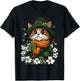 Leprechaun Cat Shamrock Girls Boys Kids St Patricks Day Cat T-Shirt - T-Shirt | Black