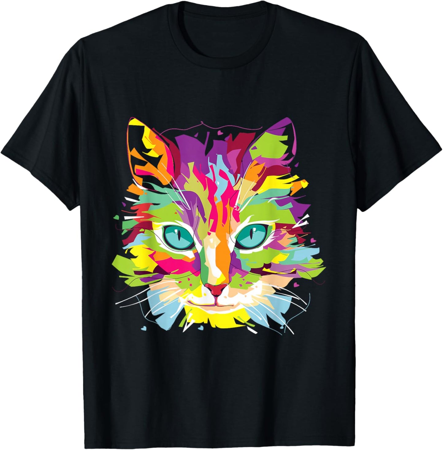 Cat Face Multi-Colored Art Shirt T-Shirt - T-Shirt | Black