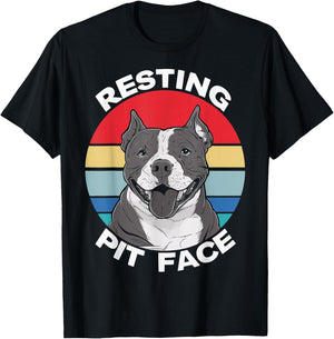 Resting Pit Face Funny Pitbull Lover Pitties Dog Retro T-Shirt - T-Shirt | Black