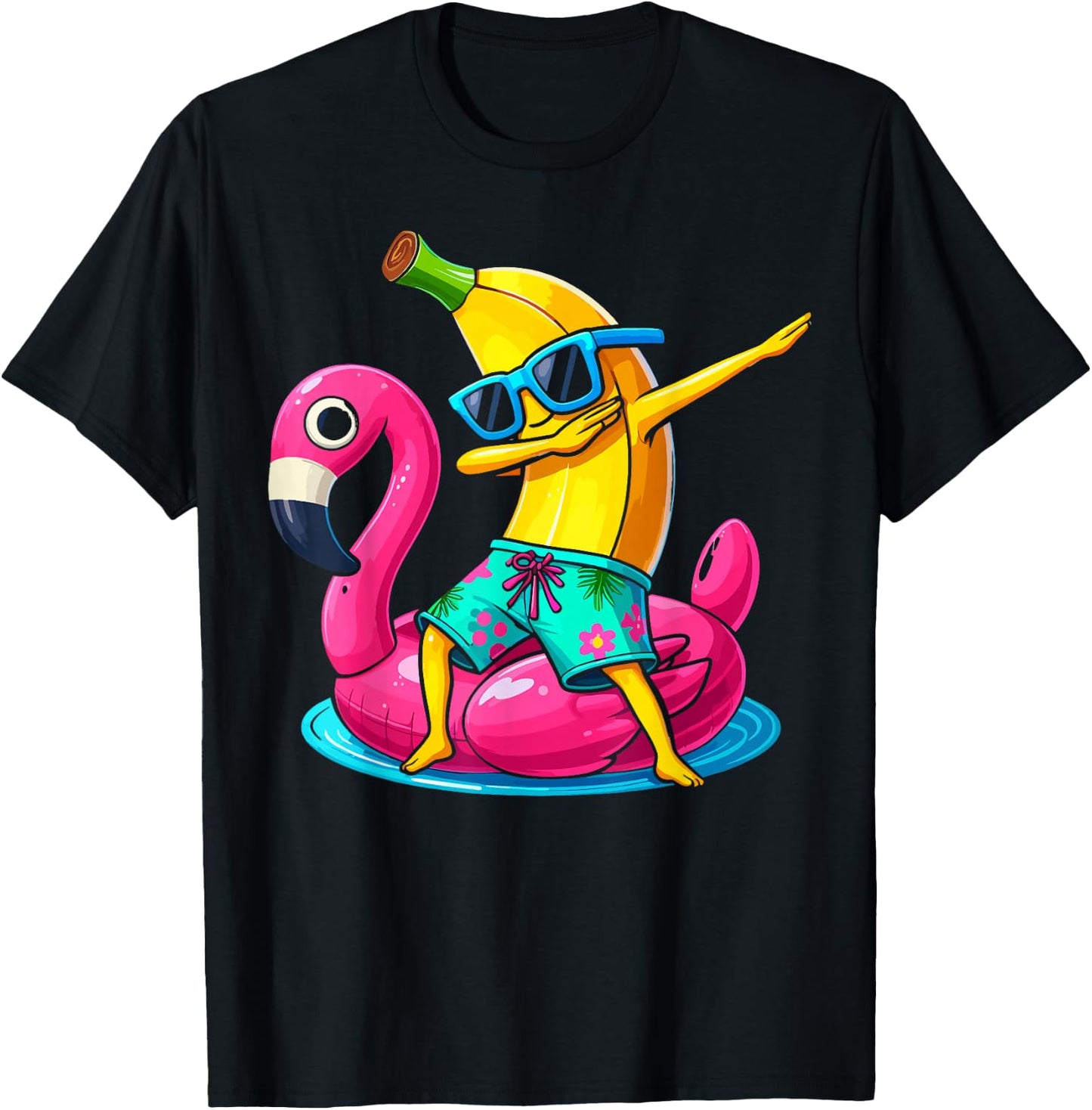 Dabbing Banana Flamingo Float Tropical Beach Hawaiian T-Shirt - T-Shirt | Black