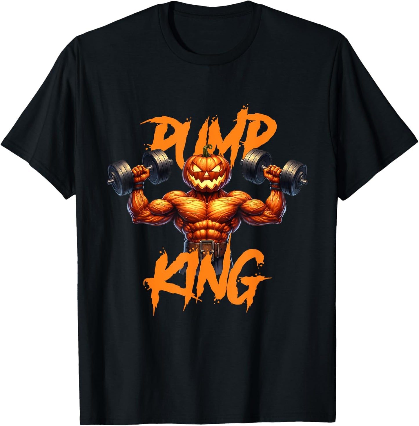 Pump King Gym Workout Lifting Pumpkin Pun Funny Halloween T-Shirt - T-Shirt | Black