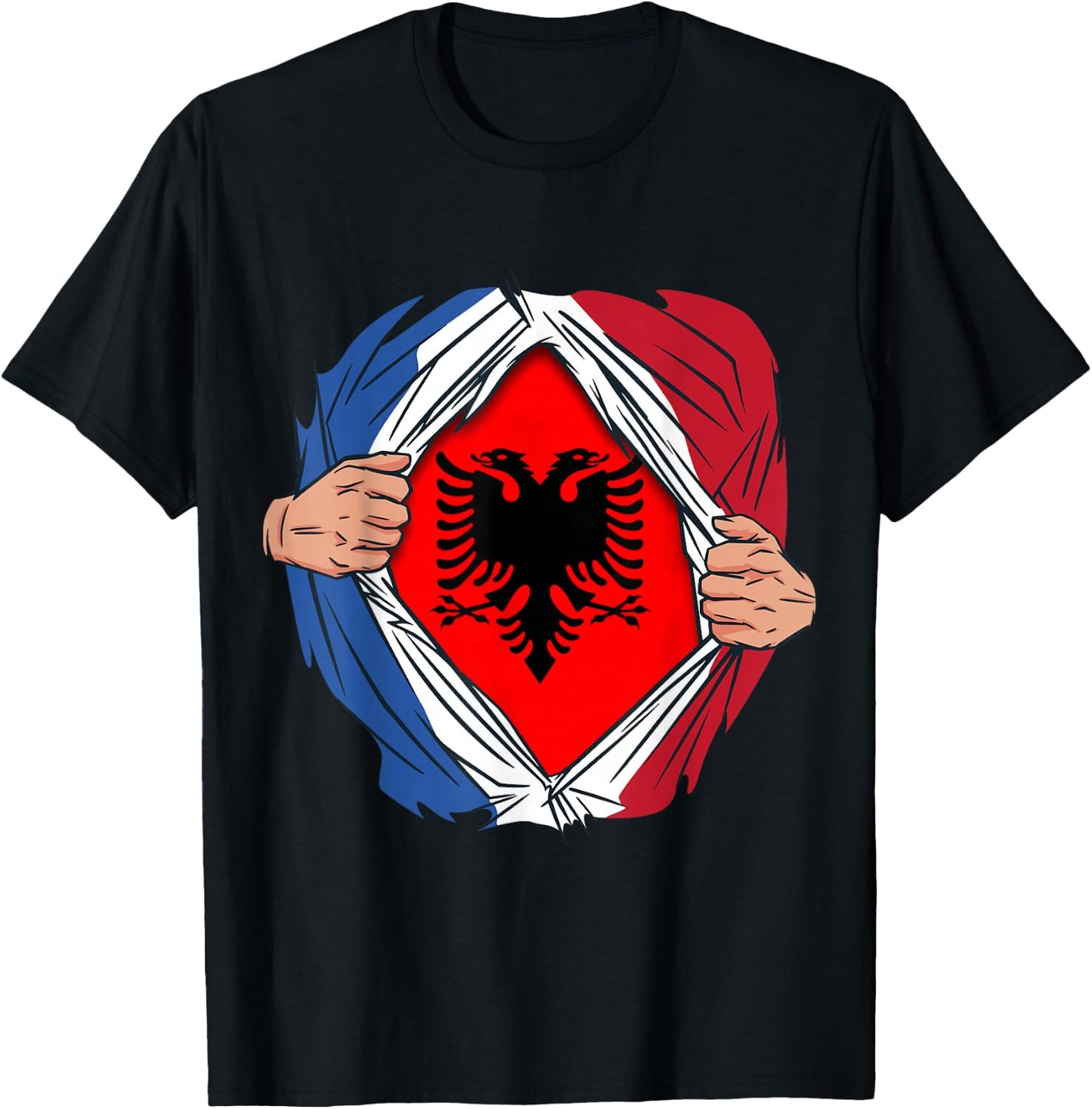 Superhero Flag Albania France Gift Albanian , Black, S T-Shirt - T-Shirt | Black