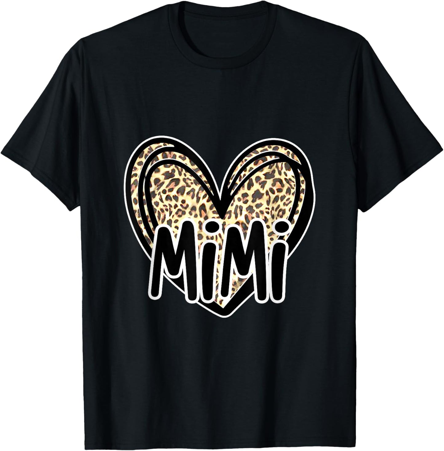 Cute MIMI, Women's Leopard Cheetah Print Heart Grandmother T-Shirt - T-Shirt | Black