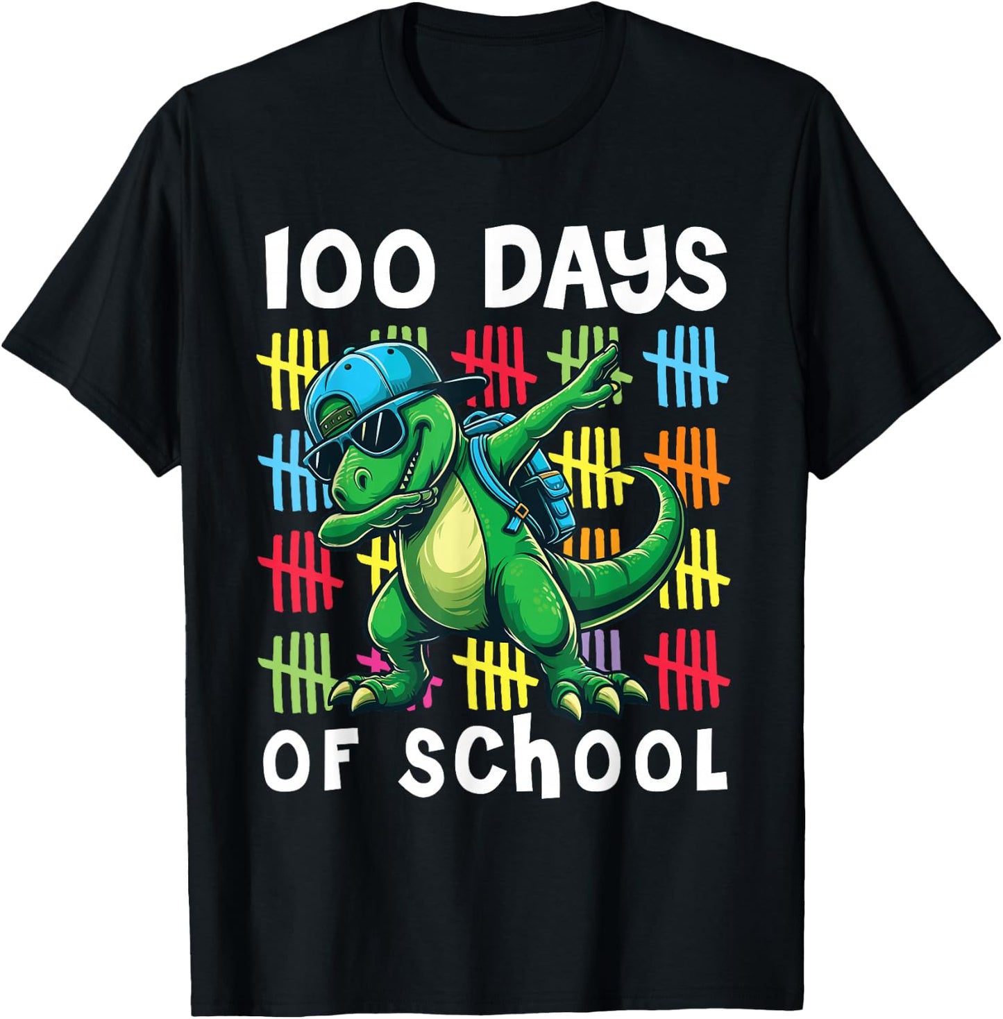 100 Days of School Dinosaur Dabbing 100th Day School Kids T-Shirt - T-Shirt | Black