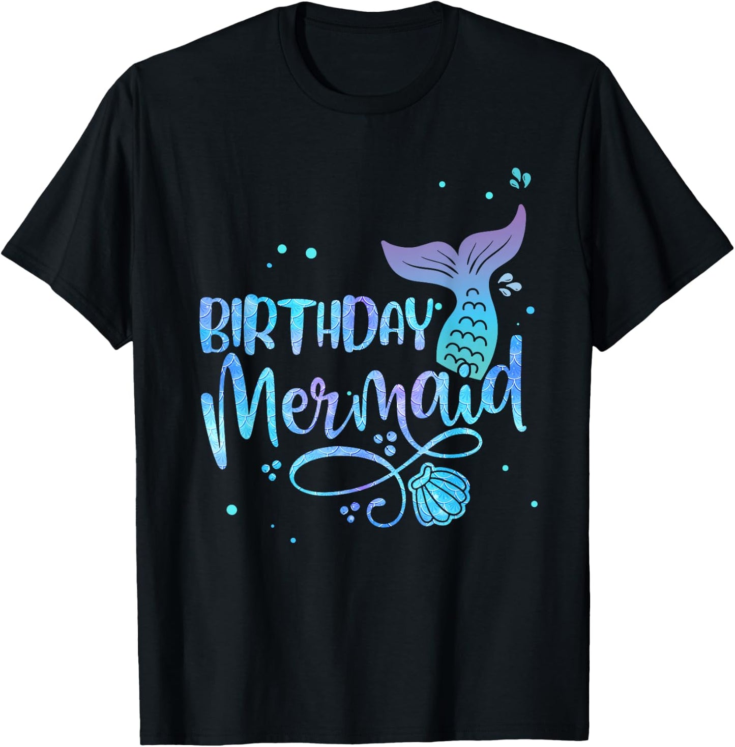 Birthday Mermaid Shell Tail Family Matching Party Squad T-Shirt - T-Shirt | Black