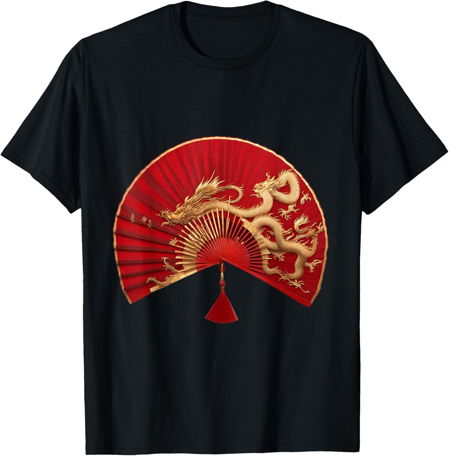 Chinese Asian red gold fan dragons Gift mom T-Shirt - T-Shirt | Black