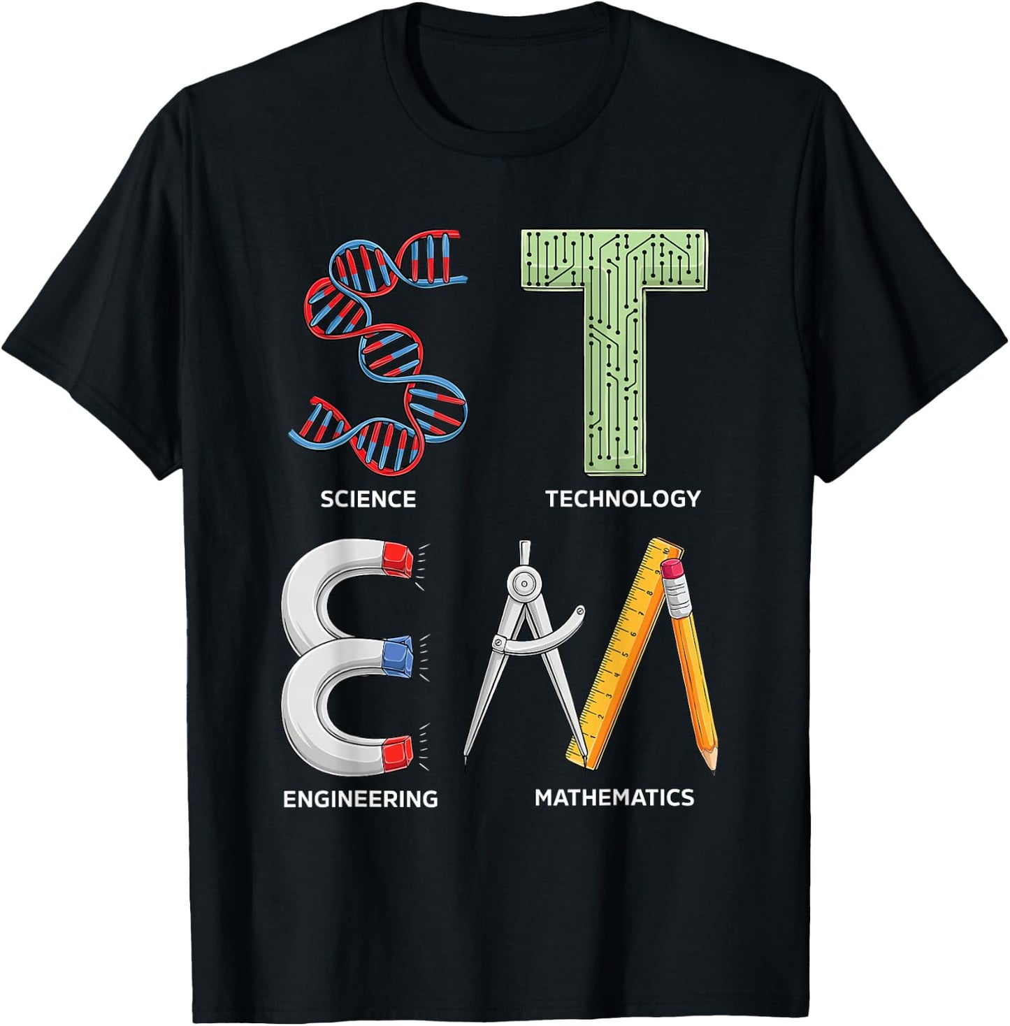 ETHRLO STEM Science Technology Engineering Math Teacher Student , Black T-Shirt - T-Shirt | Black