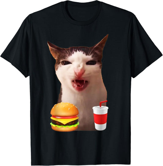 Cat Crunching Food Meme T-Shirt - T-Shirt | Black