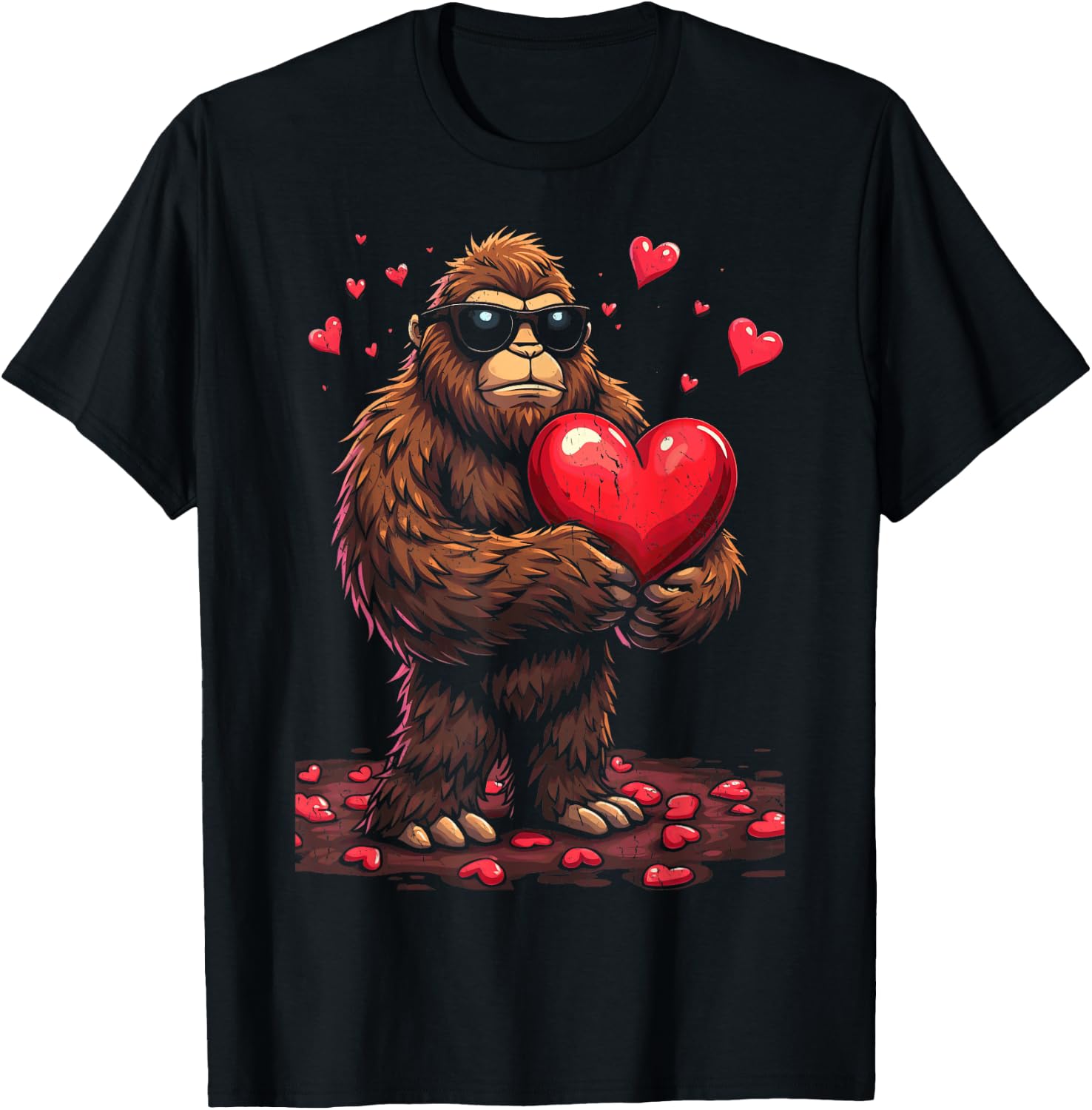 Sunglasses Bigfoot Heart Valentines Day For Boys Men T-Shirt - T-Shirt | Black