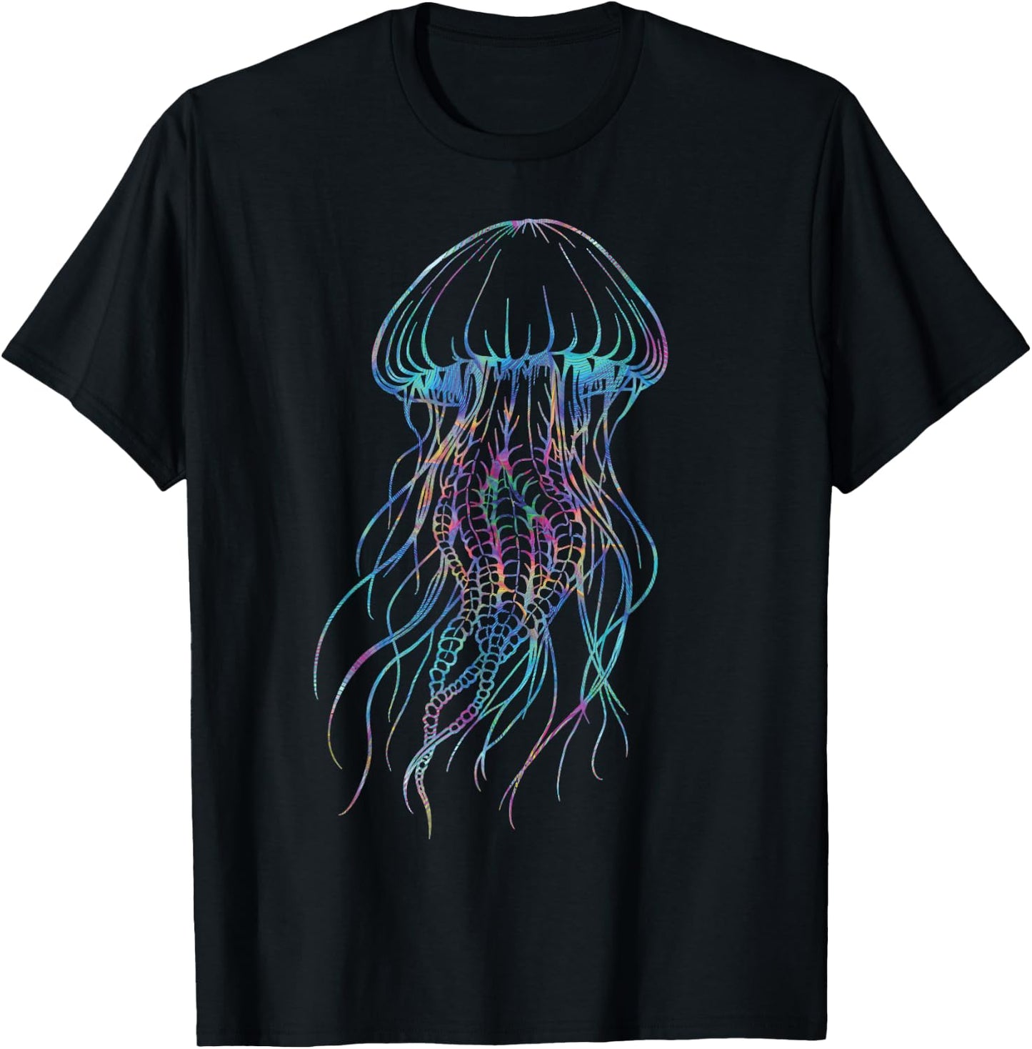 Psychedelic Jellyfish, Colourful Sea Creatures, Ocean Lovers , black T-Shirt - T-Shirt | Black