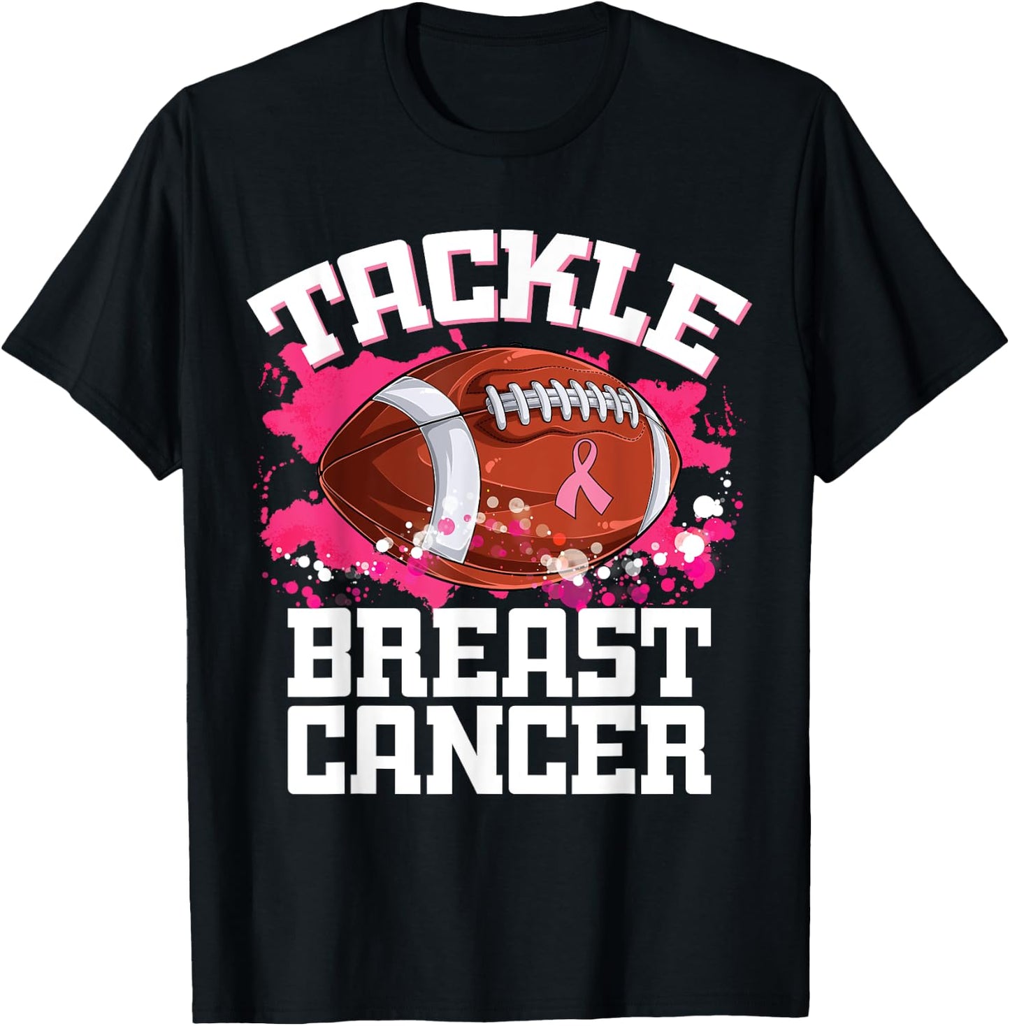 Tackle Football Ribbon Breast Cancer Awareness Boys Kid T-Shirt - T-Shirt | Black