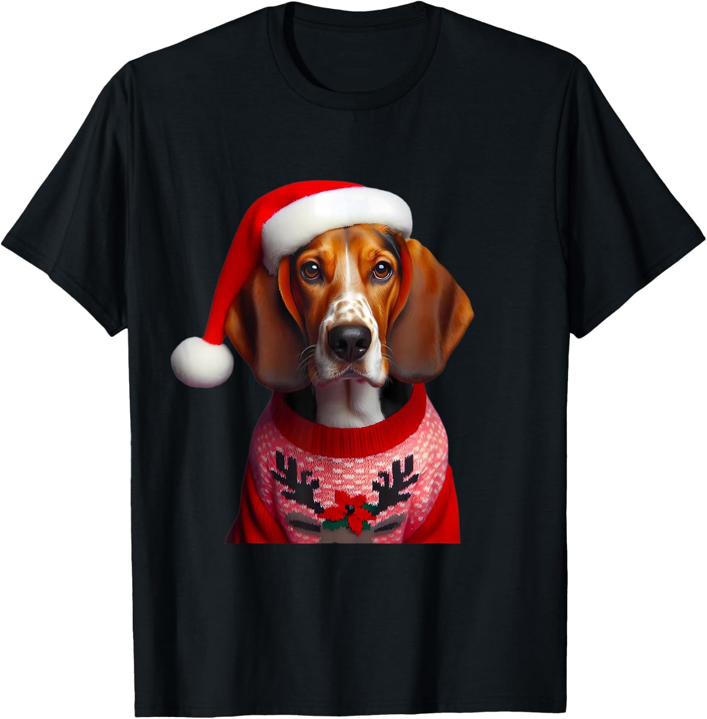 Treeing Walker Coonhound With Santa Hat Christmas Dog Owner T-Shirt - T-Shirt | Black