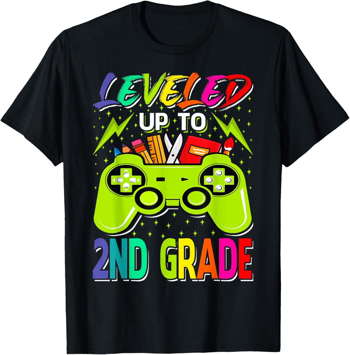 Leveled Up To 2nd Grade Gamer Back To School First Day Boys T-Shirt - T-Shirt | Black