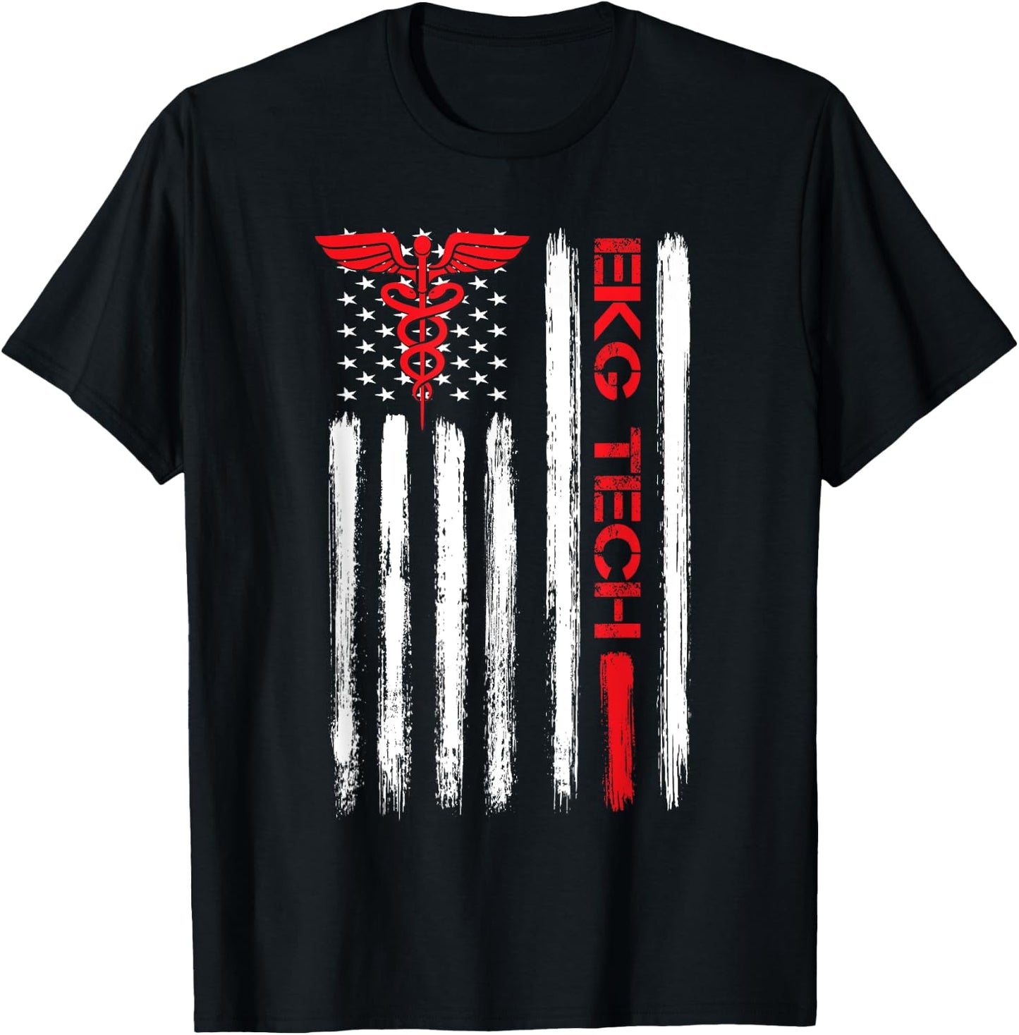 EKG Technician Electrocardiograph Tech American Flag Gift T-Shirt - T-Shirt | Black