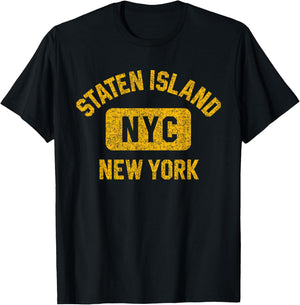 Staten Island NYC Gym Style Distressed Amber Print T-Shirt - T-Shirt | Black