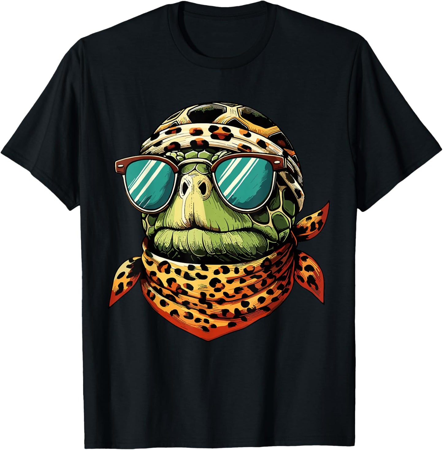 Tortoise Turtle Wearing Leopard Scarf Wearing Sunglasses T-Shirt - T-Shirt | Black