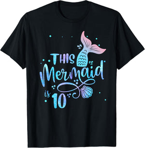 This Mermaid Is 10 Years Old 10th Birthday Little Mermaids T-Shirt - T-Shirt | Black