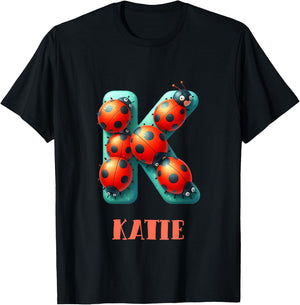 Cute Ladybug Letter Katie Name Ladybug Insect T-Shirt - T-Shirt | Black