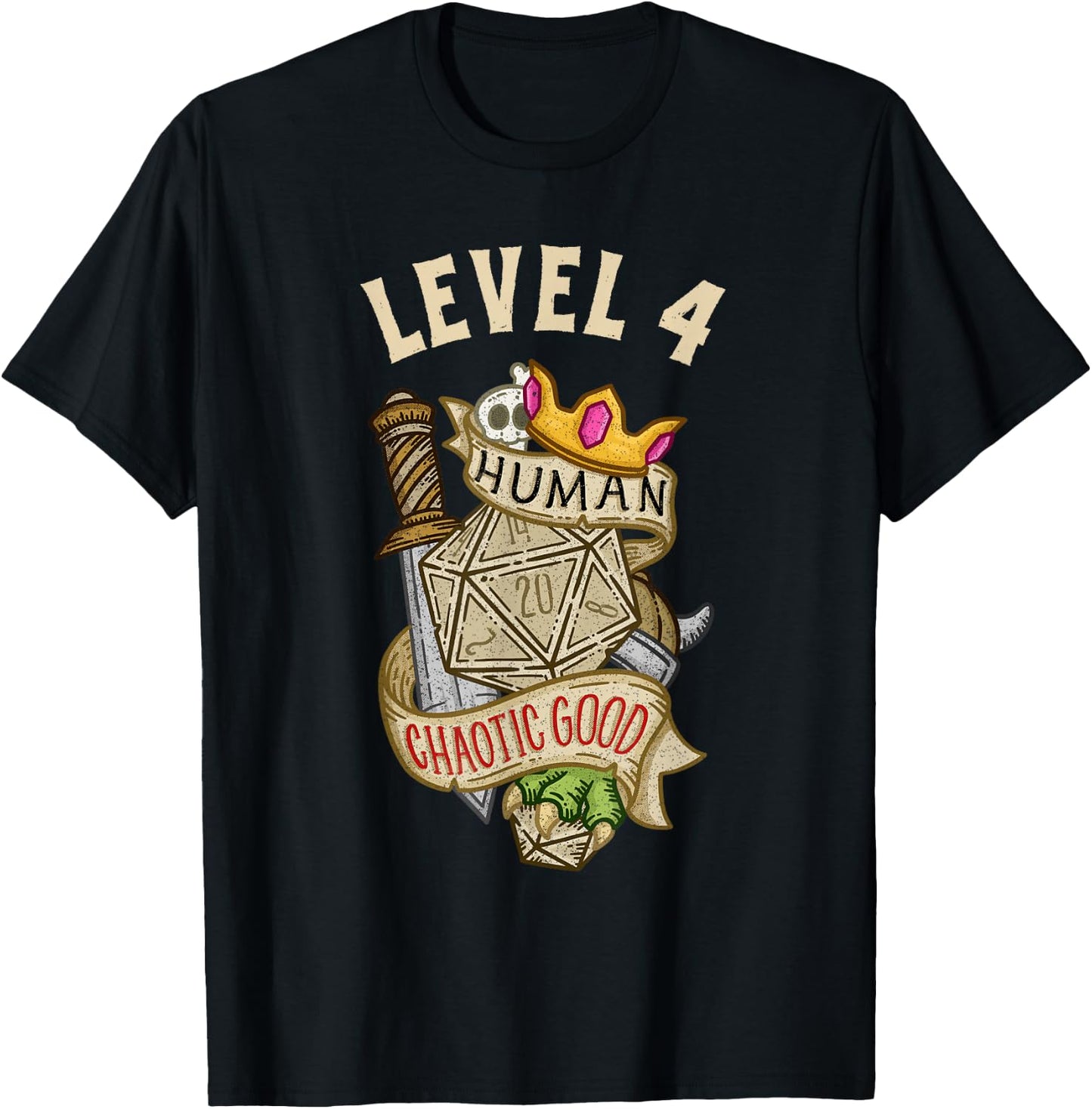 Level 4 Human Chaotic Good RPG Gamer Men Boys Kids T-Shirt - T-Shirt | Black