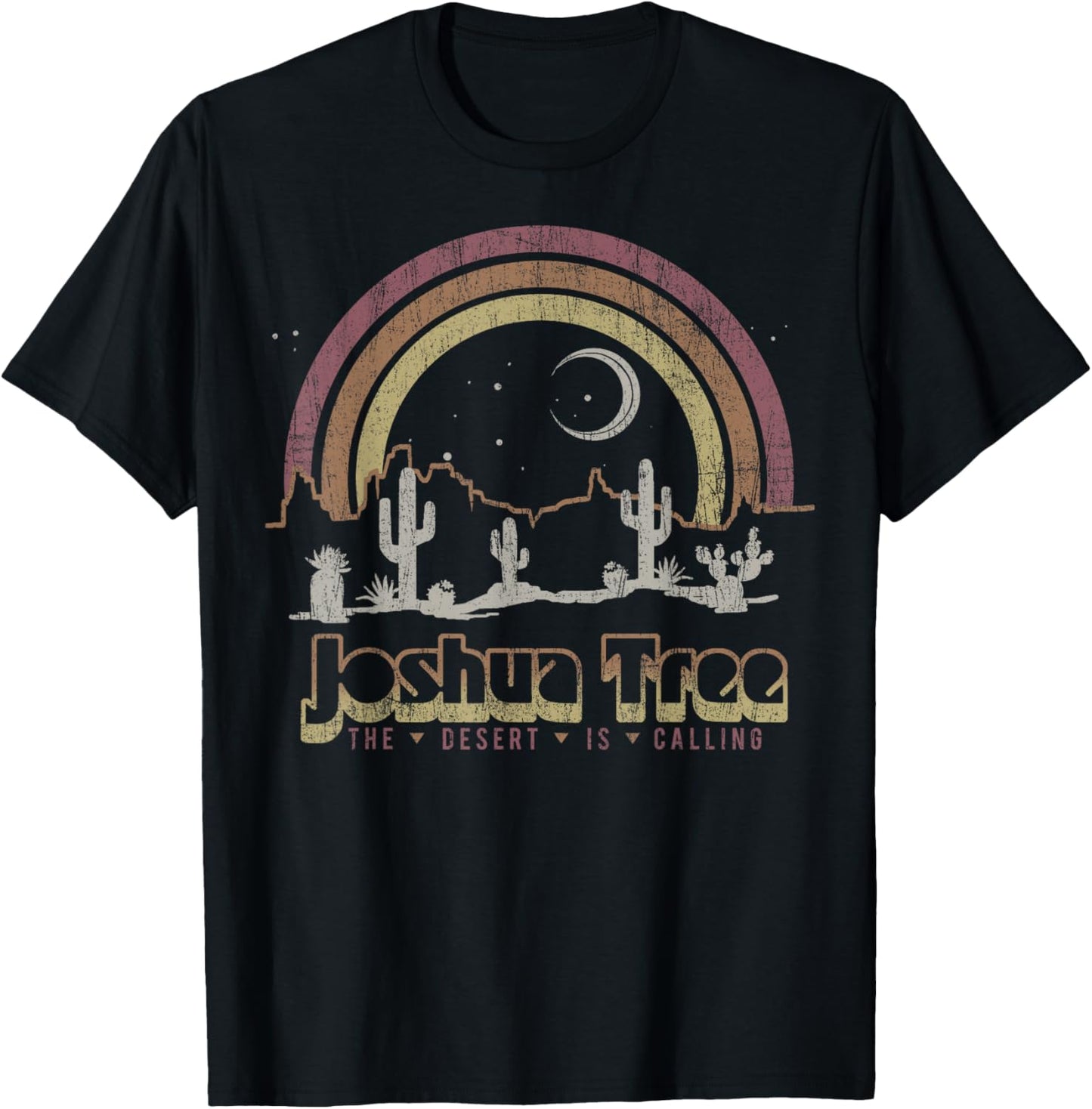 Joshua Tree Desert Rainbow Vintage Retro Outdoors T-Shirt - T-Shirt | Black