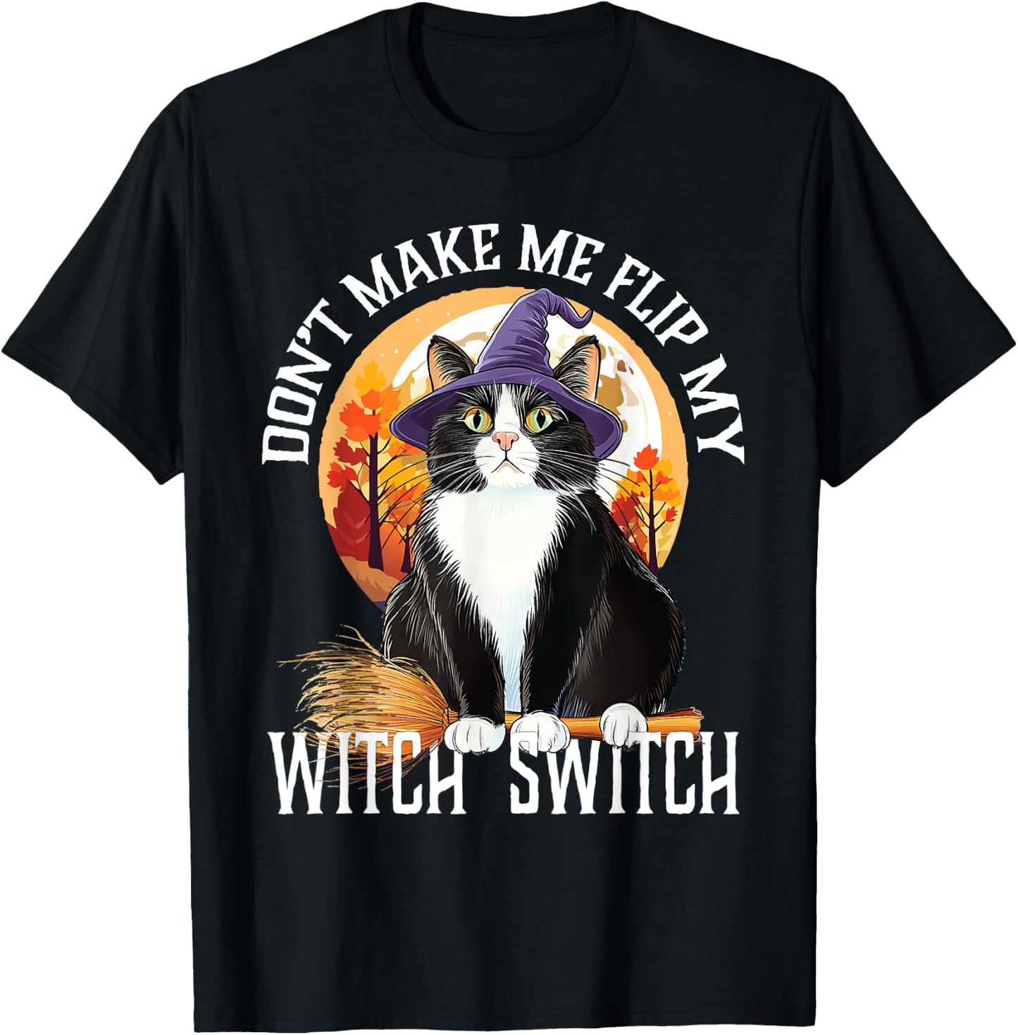 Tuxedo Cat Halloween Lazy Costume Switch My Witch Switch T-Shirt - T-Shirt | Black