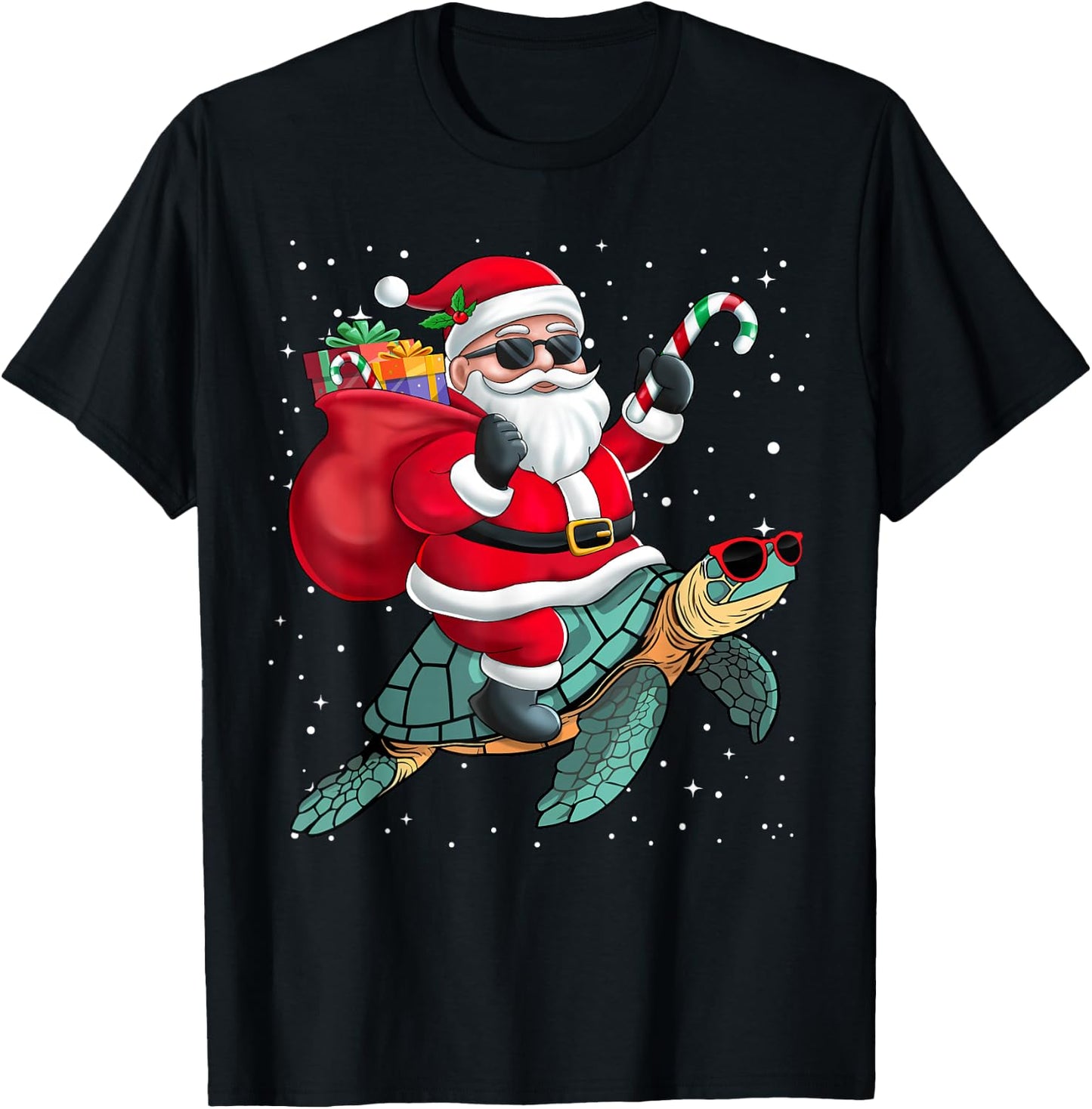 Santa Claus Riding A Turtle Christmas Boy Girl Kids T-Shirt - T-Shirt | Black