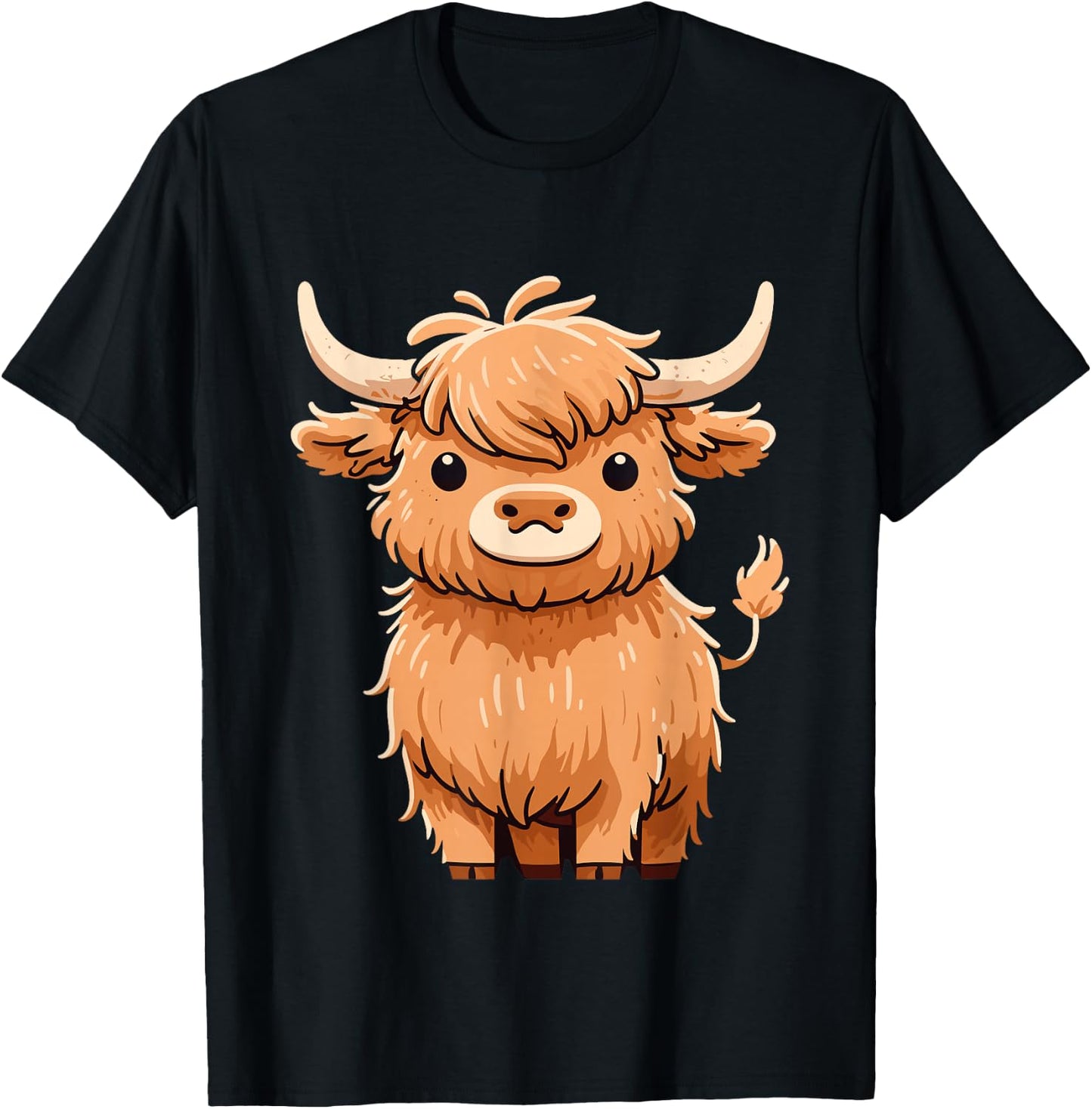 Cute Hairy Scottish Highland Cow T-Shirt - T-Shirt | Black