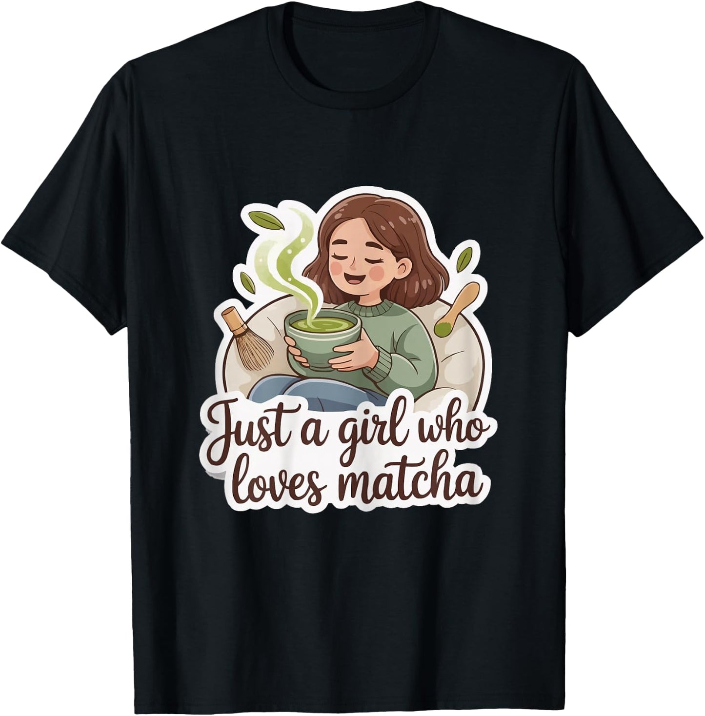 Cute Matcha Lover Girls Cozy T-Shirt - T-Shirt | Black