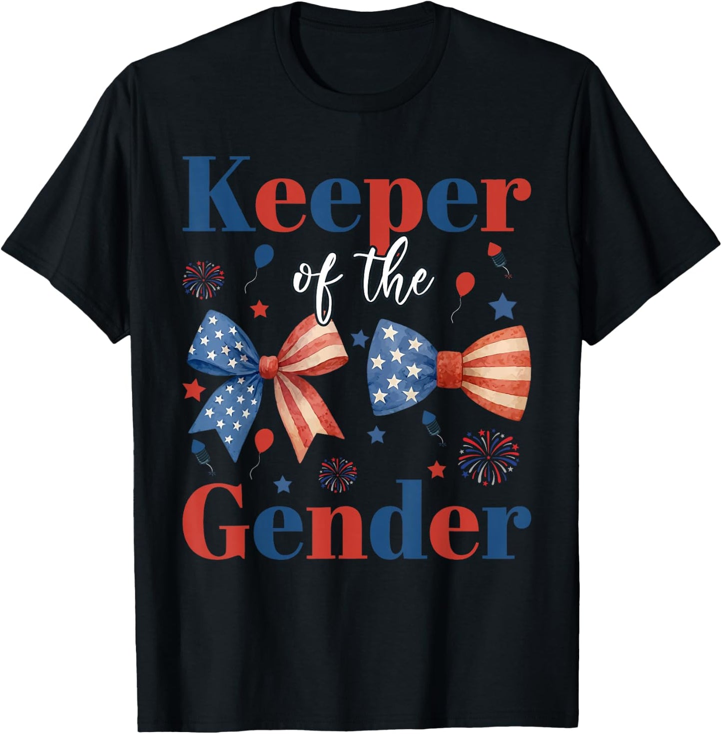 Keeper of The Gender 4th of July Bow Gender Reveal Party T-Shirt - T-Shirt | Black