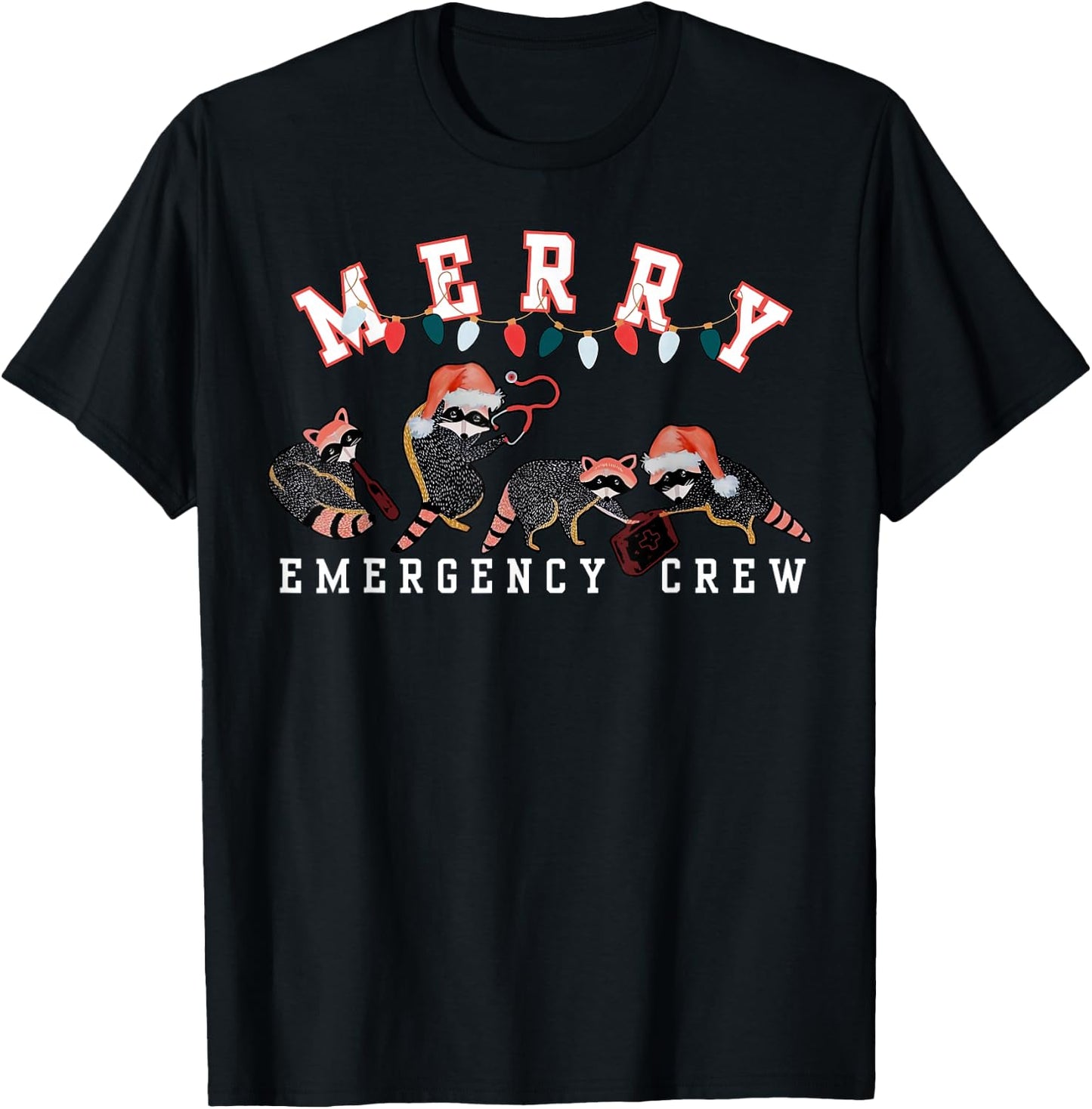 Cute Raccoon Emergency Nurse Crew Christmas ER Crew Nurse T-Shirt - T-Shirt | Black