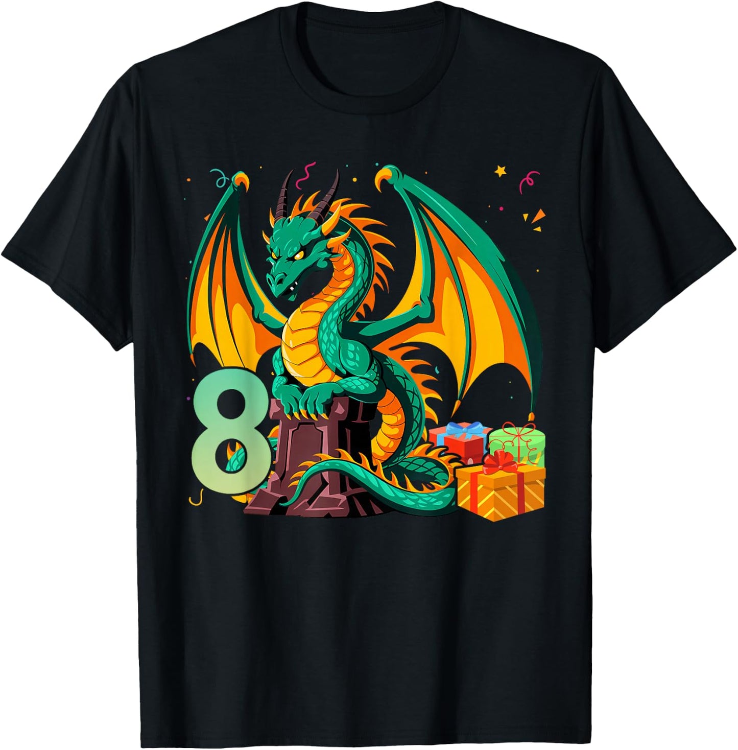 Children's Birthday Dragon 8 Years Boy Dragon Number Age T-Shirt - T-Shirt | Black