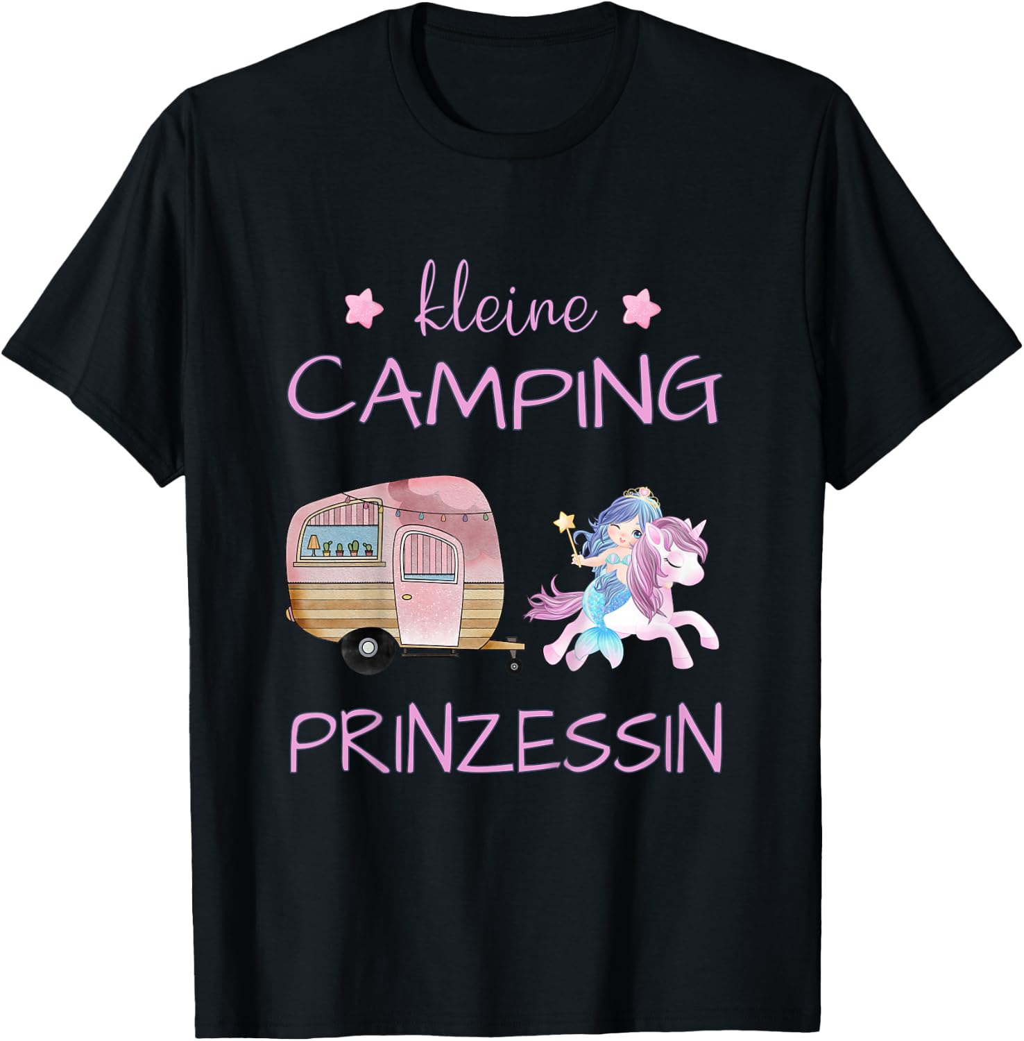 Kleine Camping Prinzessin - Einhorn Meerjungfrau Mädchen T-Shirt - T-Shirt | Black